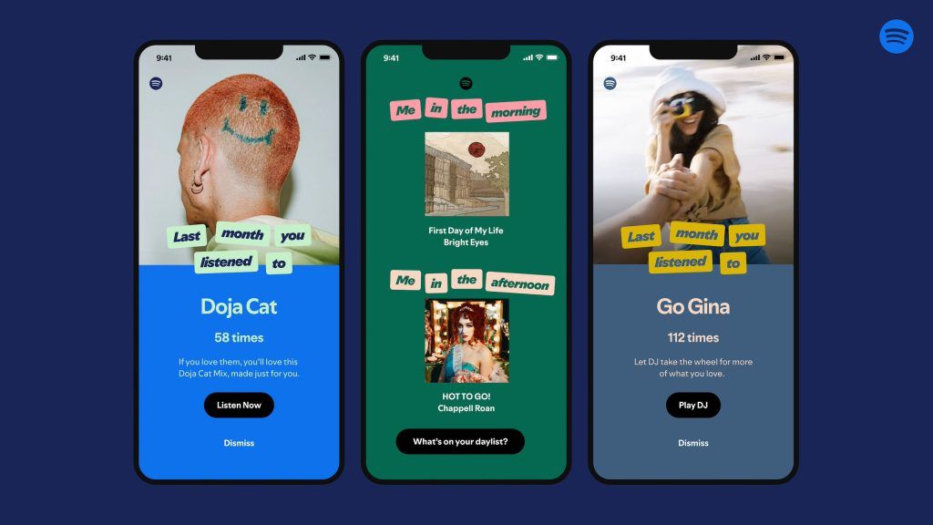 Screenshots of the new My Spotify feature showcasing personalized banners.