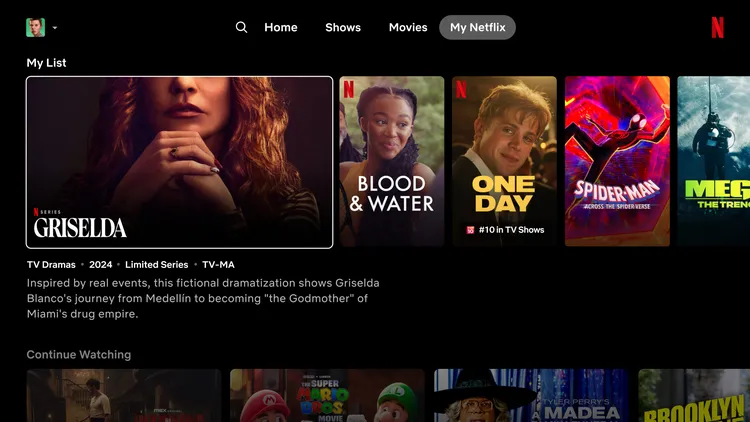 Netflix homepage displaying movies and TV shows