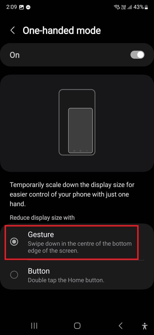 Screenshot highlighting Gesture on a Samsung Galaxy phone