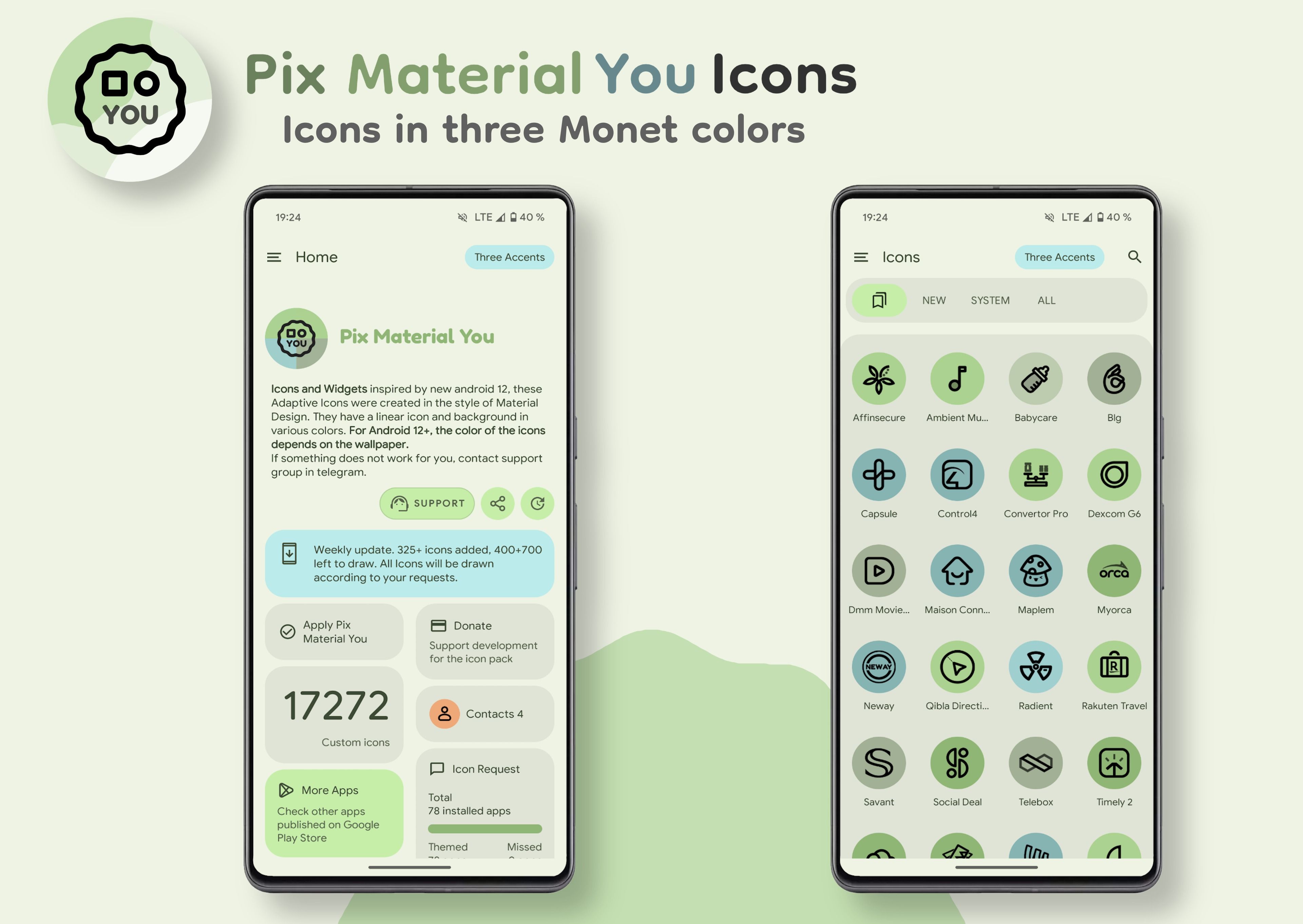 pix material you in three monet colors showcase on two phone graphics