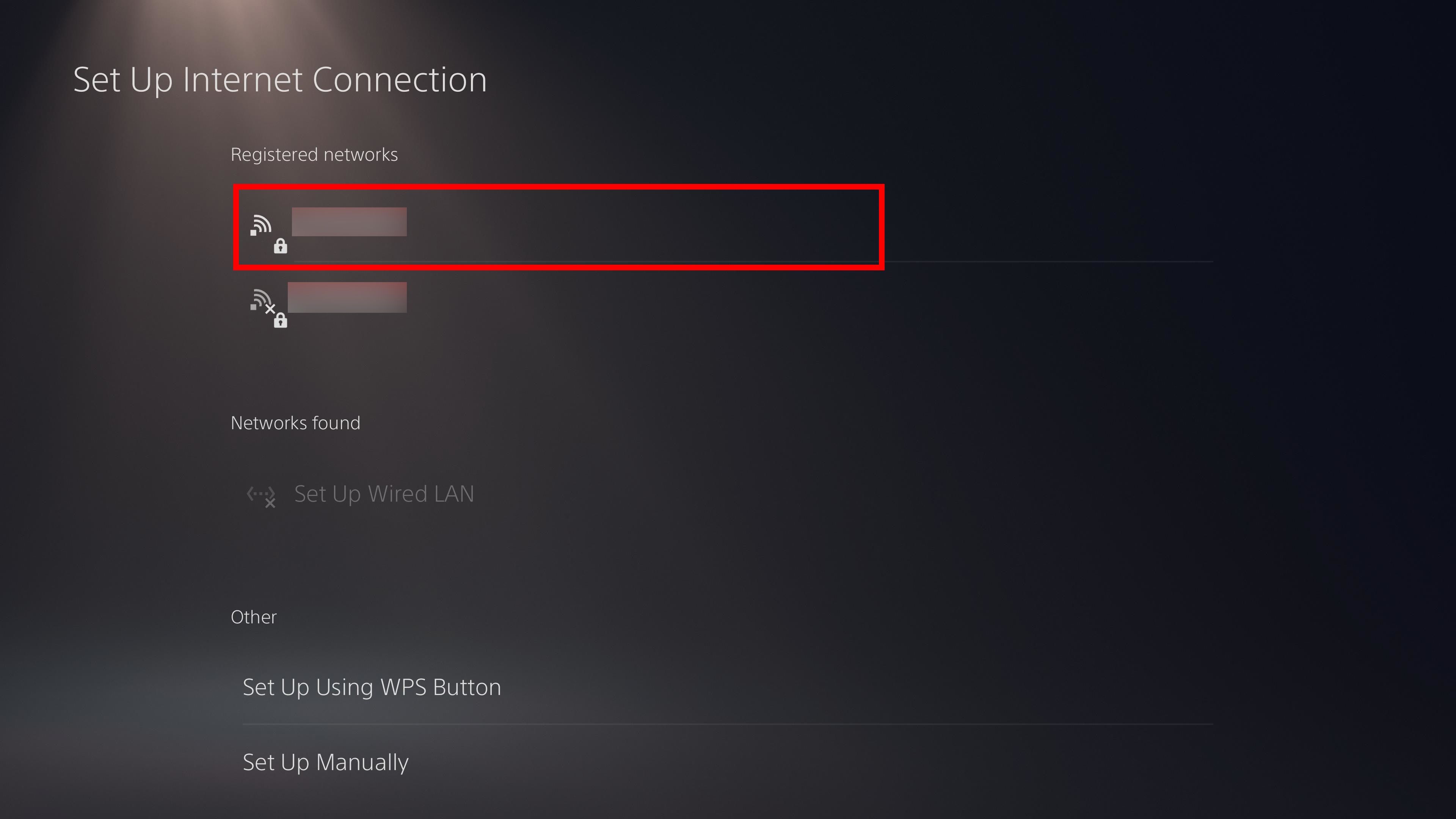 red rectangle outline over connected Wi-Fi on a ps5 console