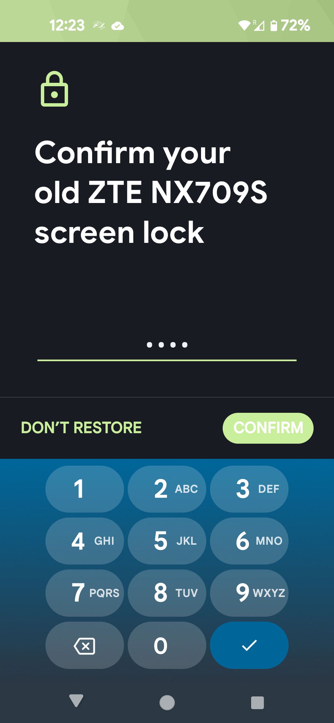 Enter PIN to restore encrypted contacts