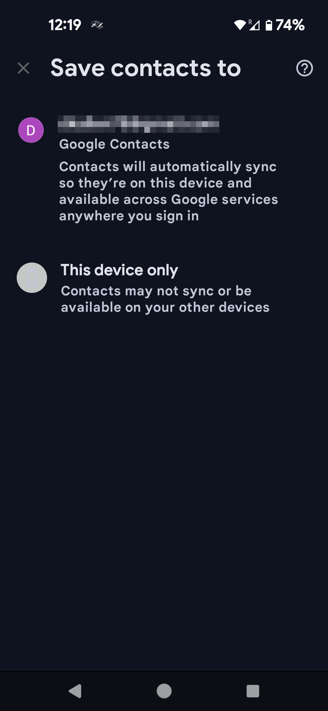 Restore contacts menu Save contacts to modal