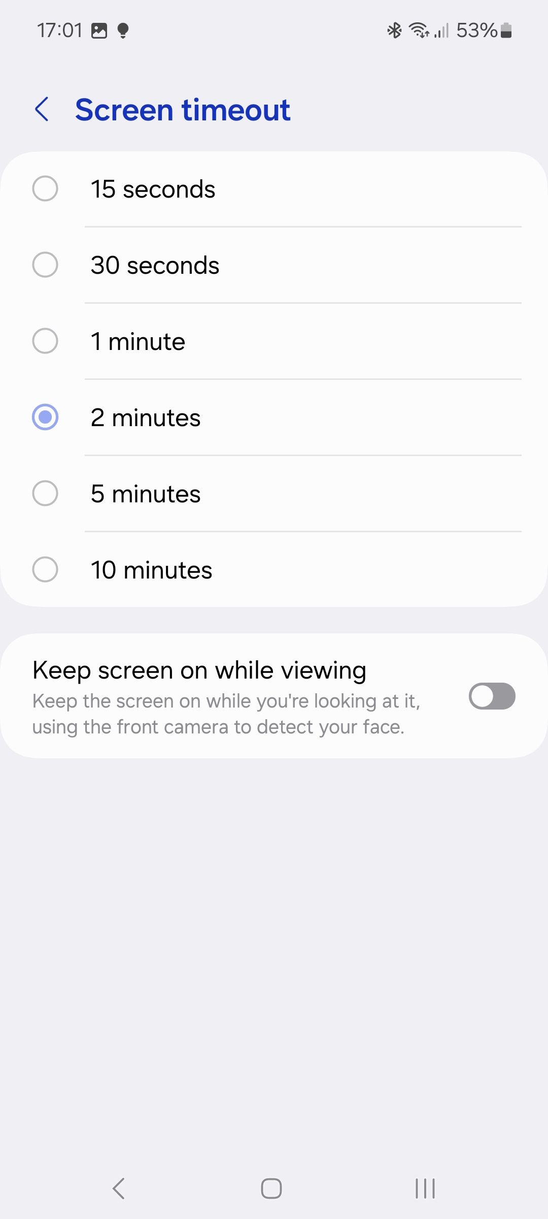 screen time out options in samsung display settings