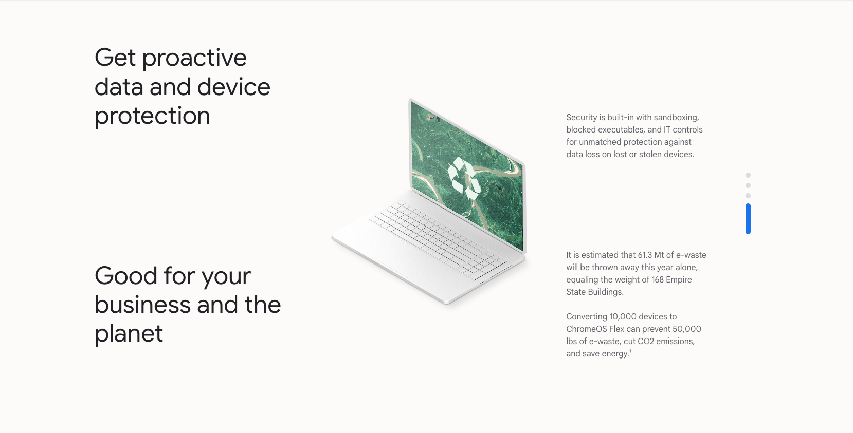 The image promotes proactive data and device protection with ChromeOS Flex.