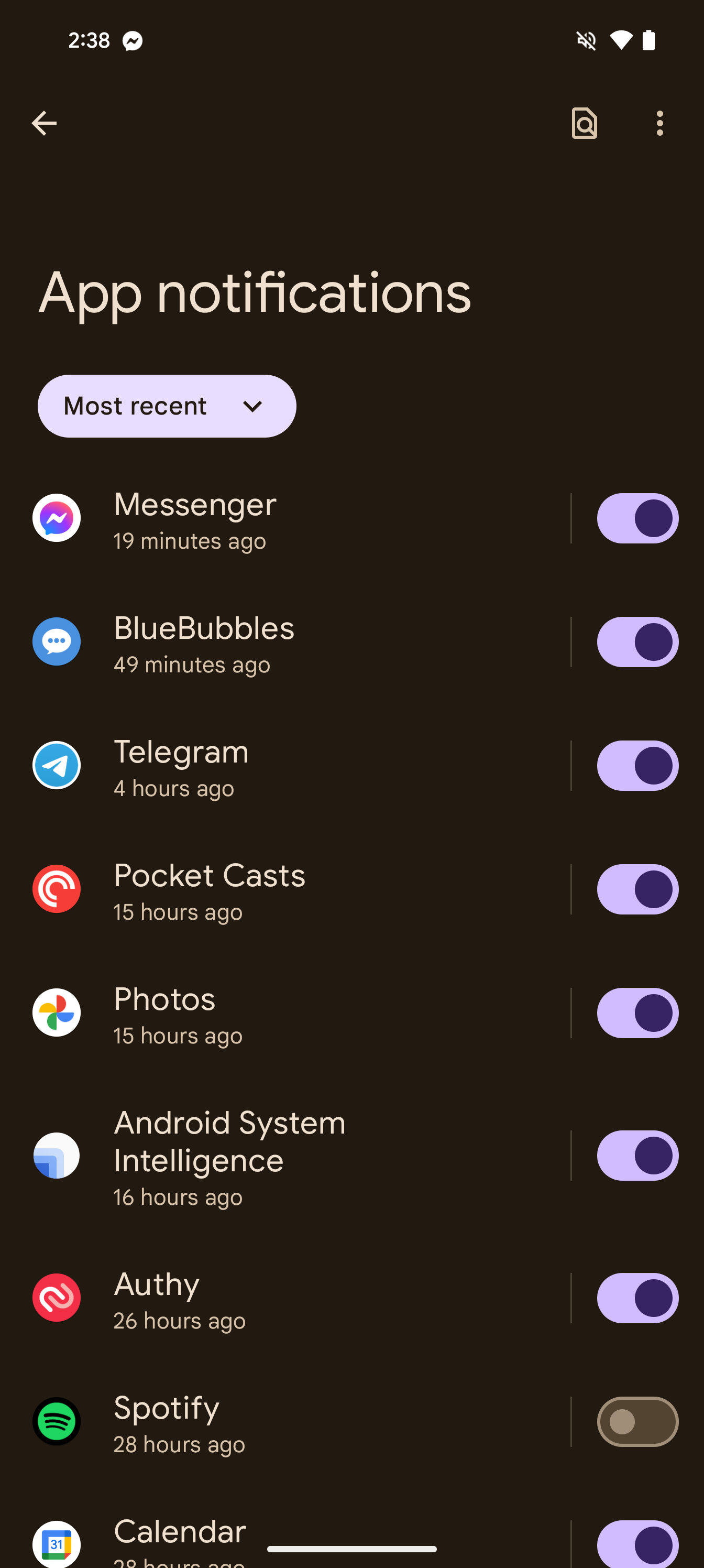 Notification settings for apps on a Pixel 8 Pro.