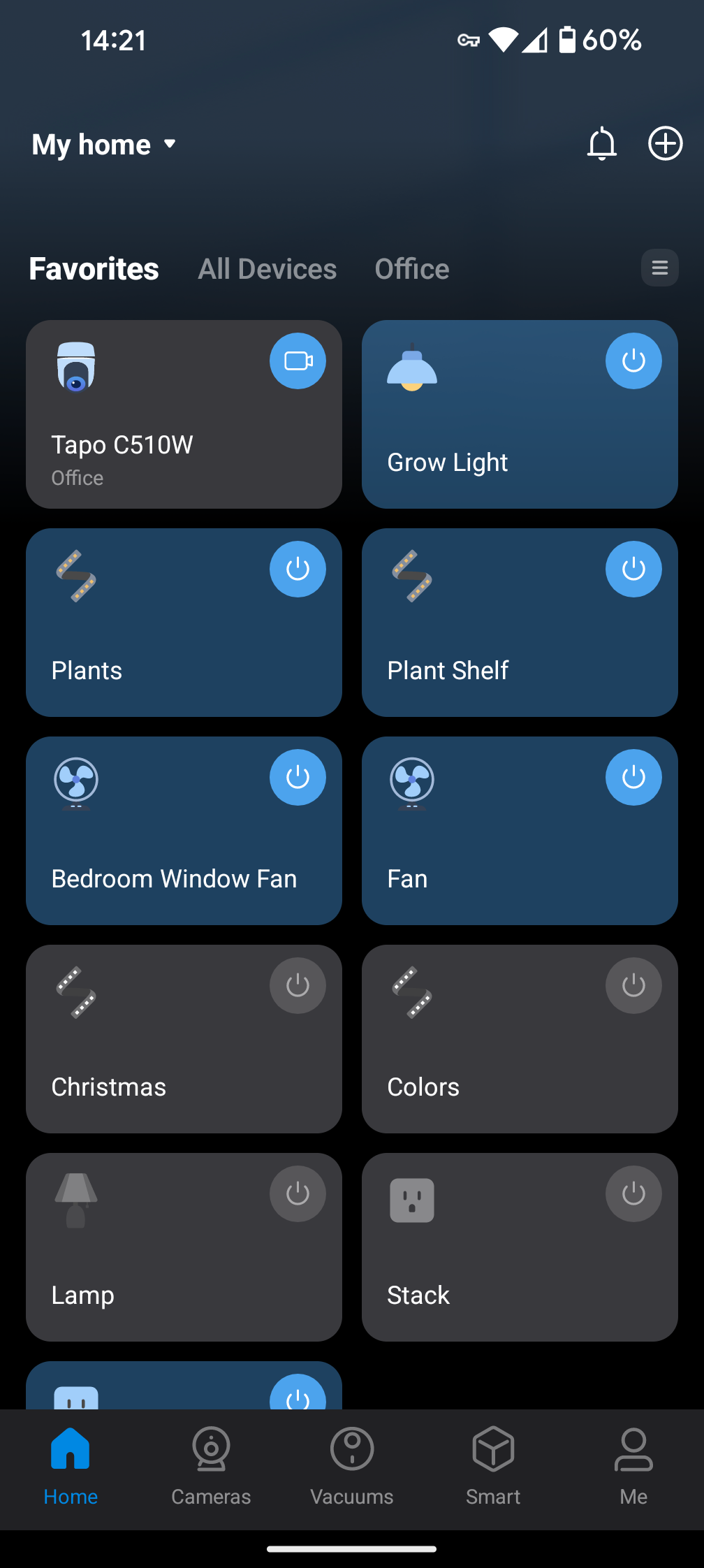Home page for TP-Link Tapo C510W application with other smart devices