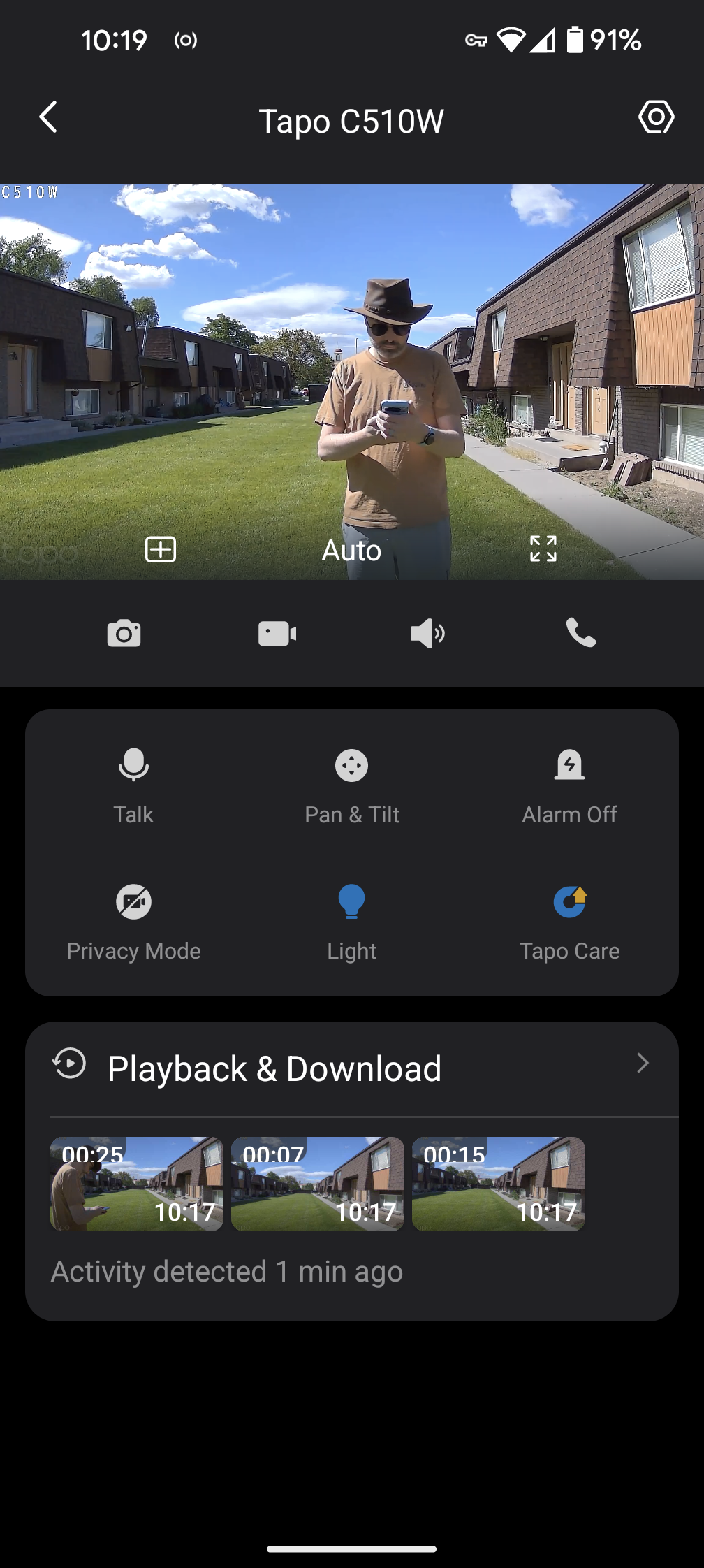 TP-Link Tapo C510W Live View App with Camera Controls