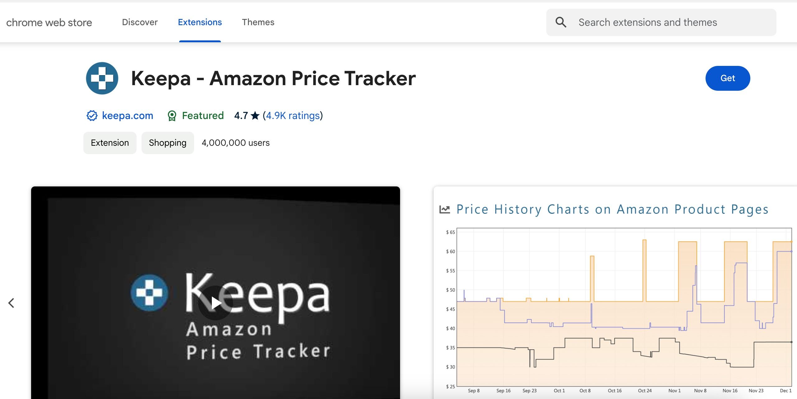 A screenshot showing Keepa on Amazon