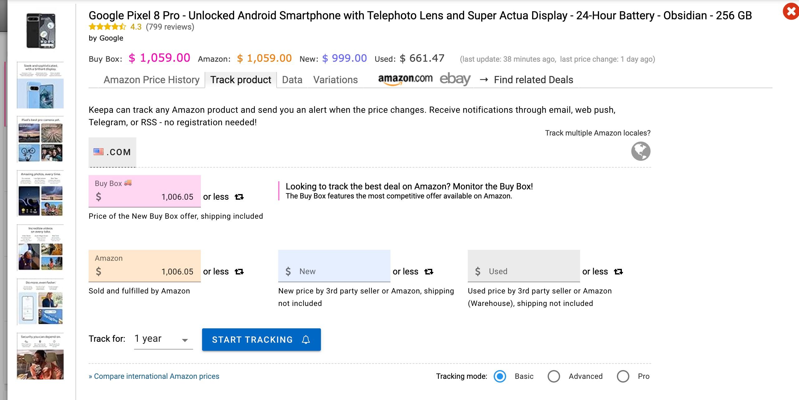 A screenshot showing Keepa advanced tracking