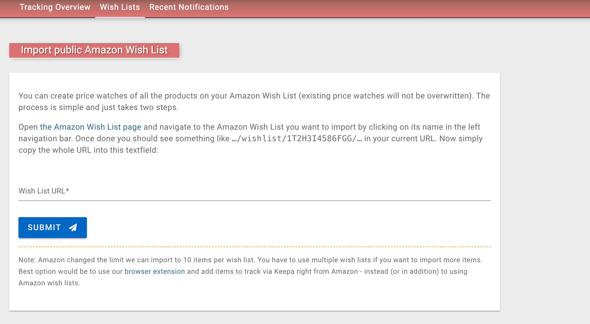 A screenshot showing Keepa wishlist
