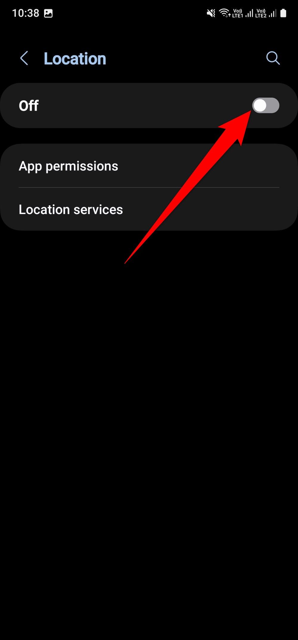 Turn off location toggle on a Samsung Galaxy A15 phone