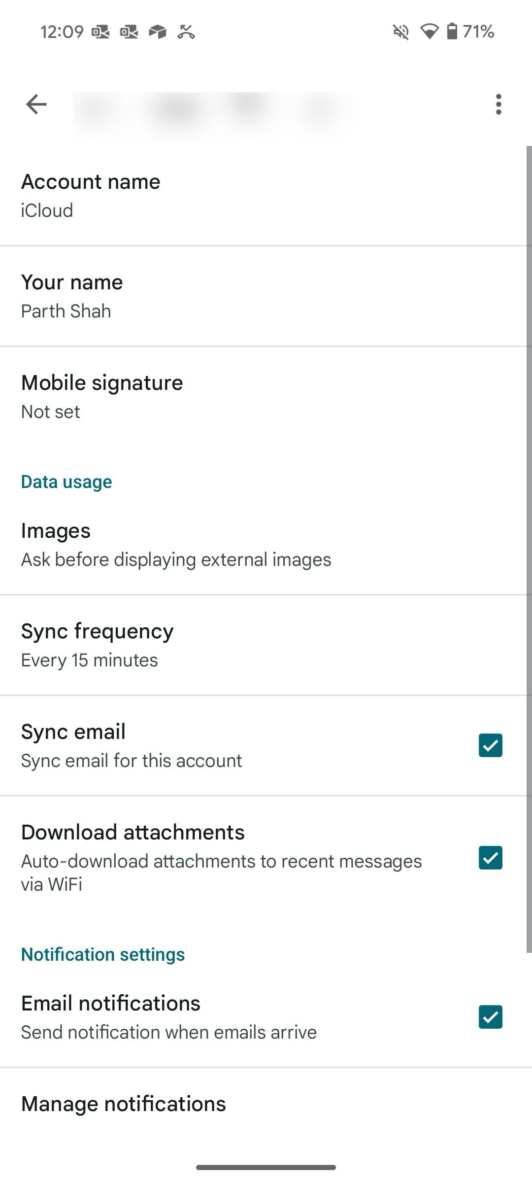 A screenshot showing iCloud settings