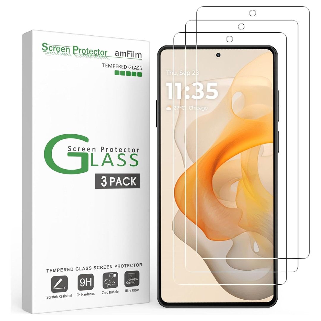 A render of the AmFilm tempered glass screen protector for the Moto G Stylus (2024)