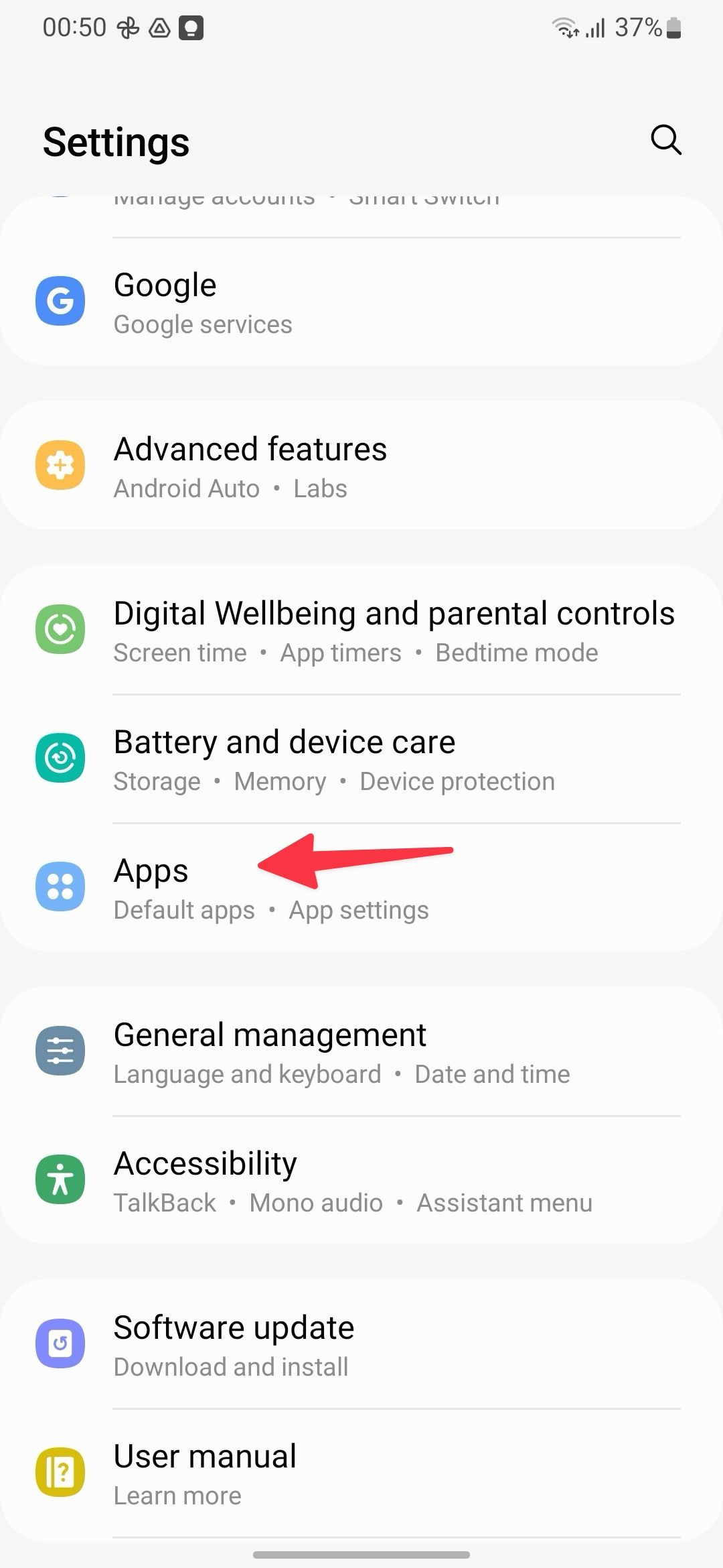 Samsung One UI Settings menu