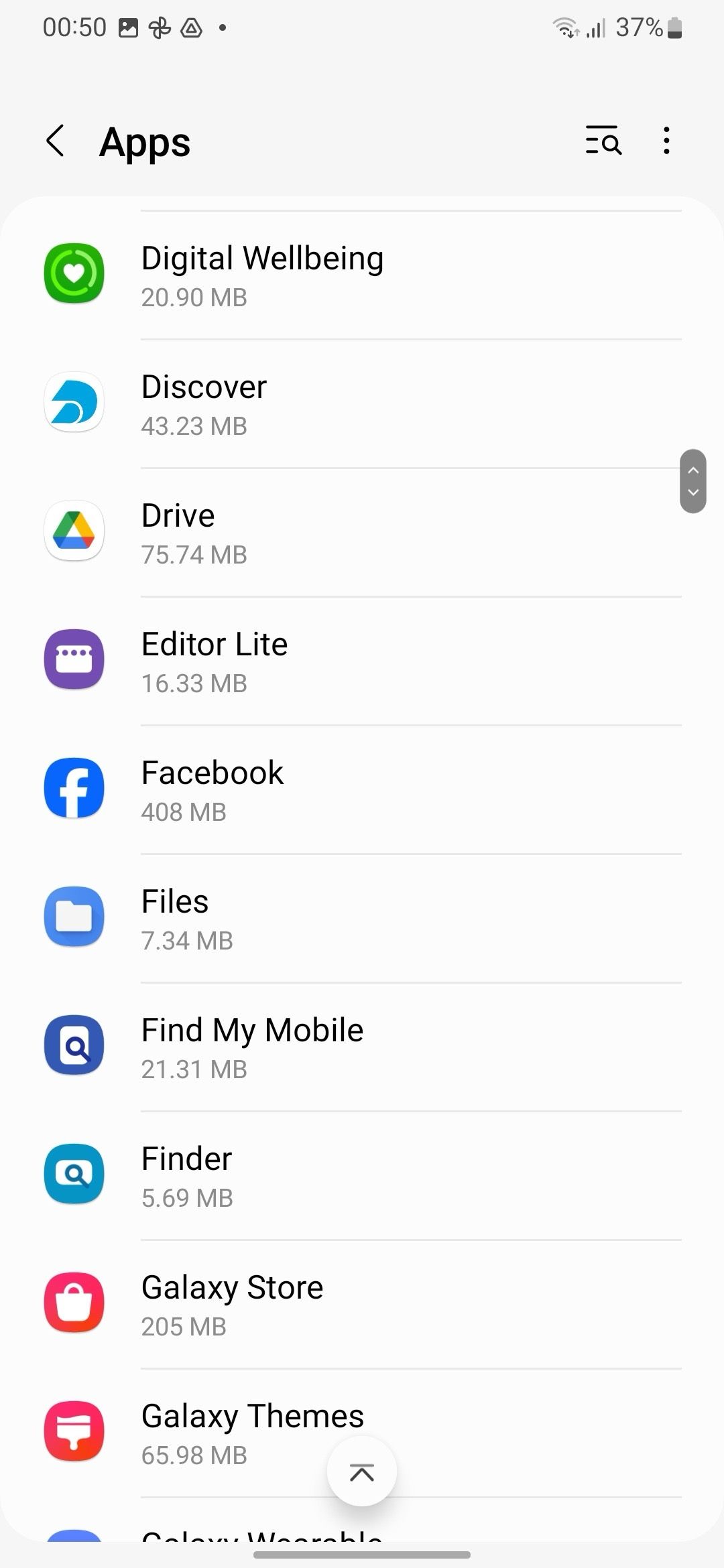 Apps menu in Samsung Settings