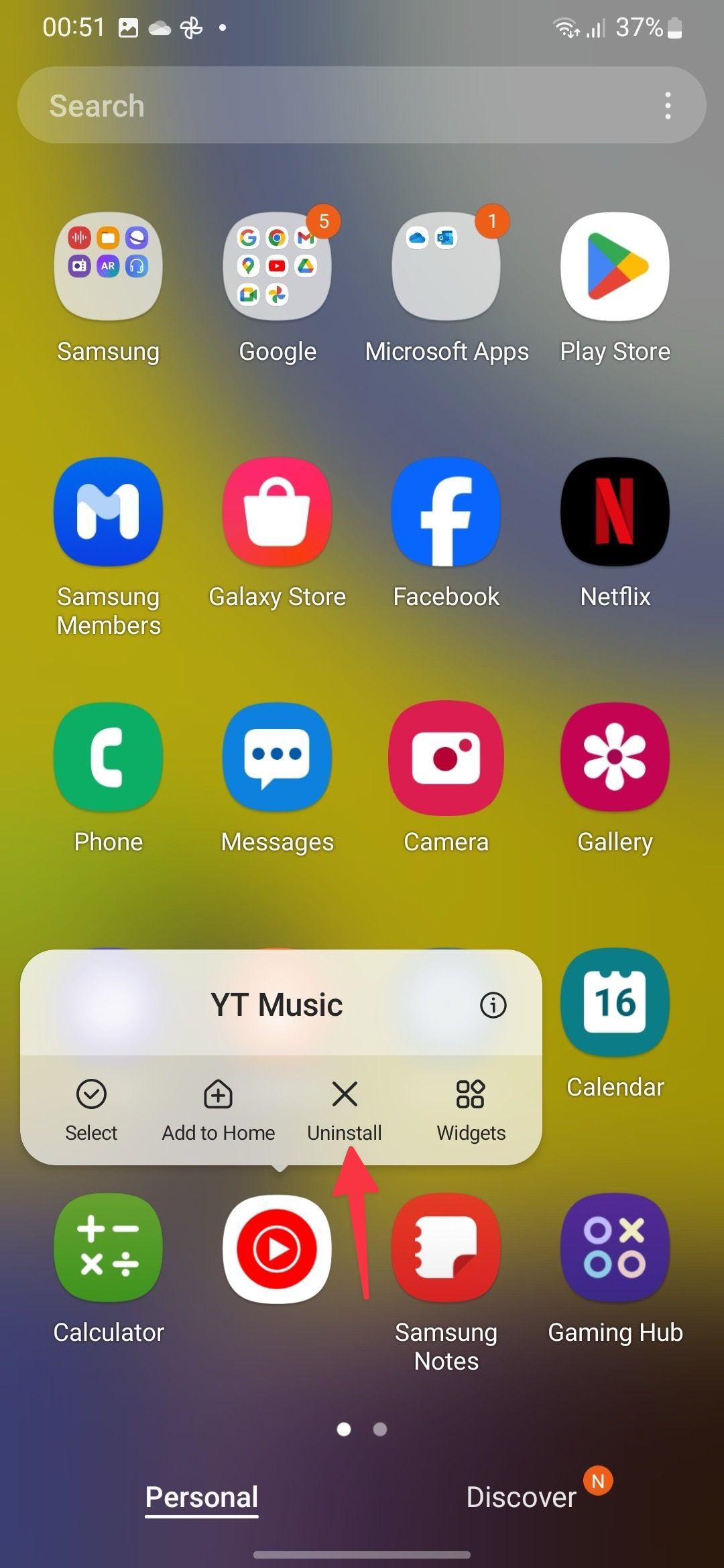 uninstall YouTube Music on Samsung One UI