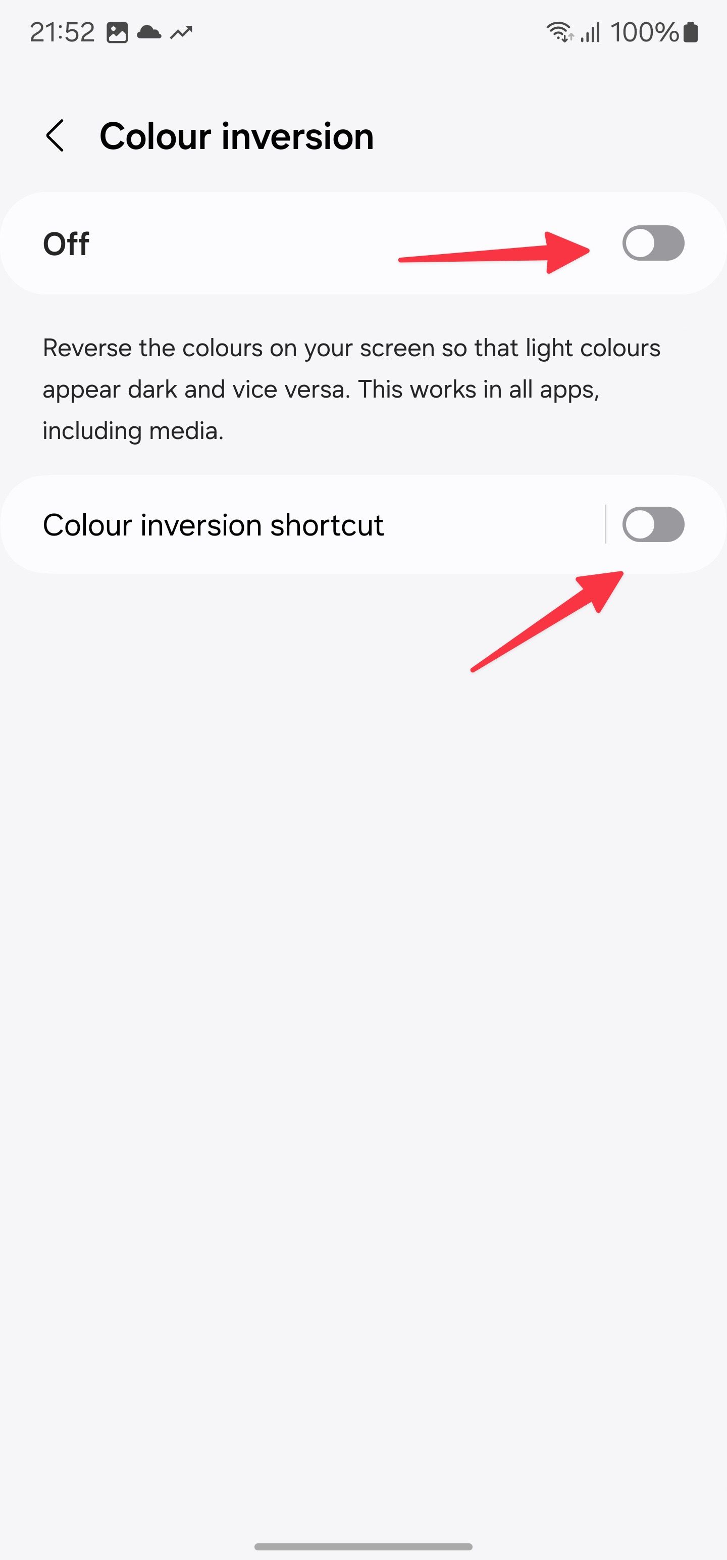 Select Color inversion shortcut to add the option to your home screen