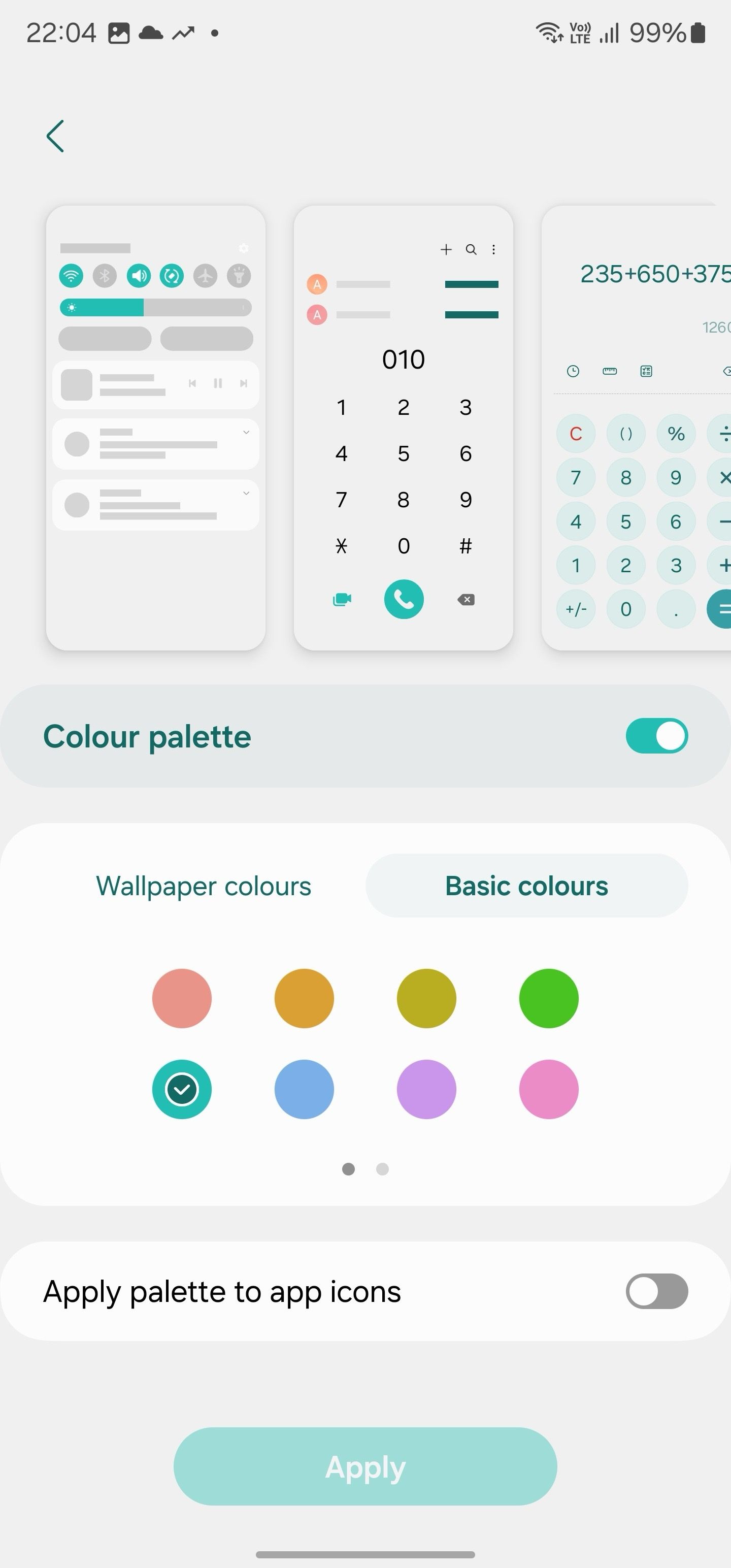 Choose a color palette to match your home screen walllpaper