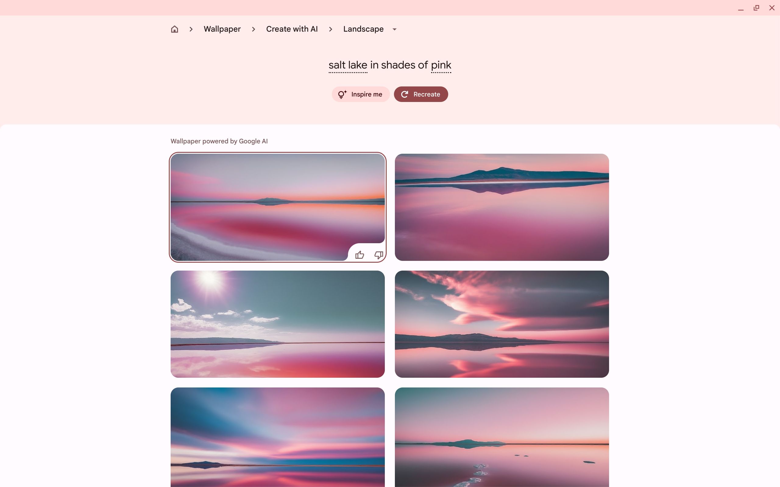 A list of AI generated wallpaper options on a Chromebook Plus