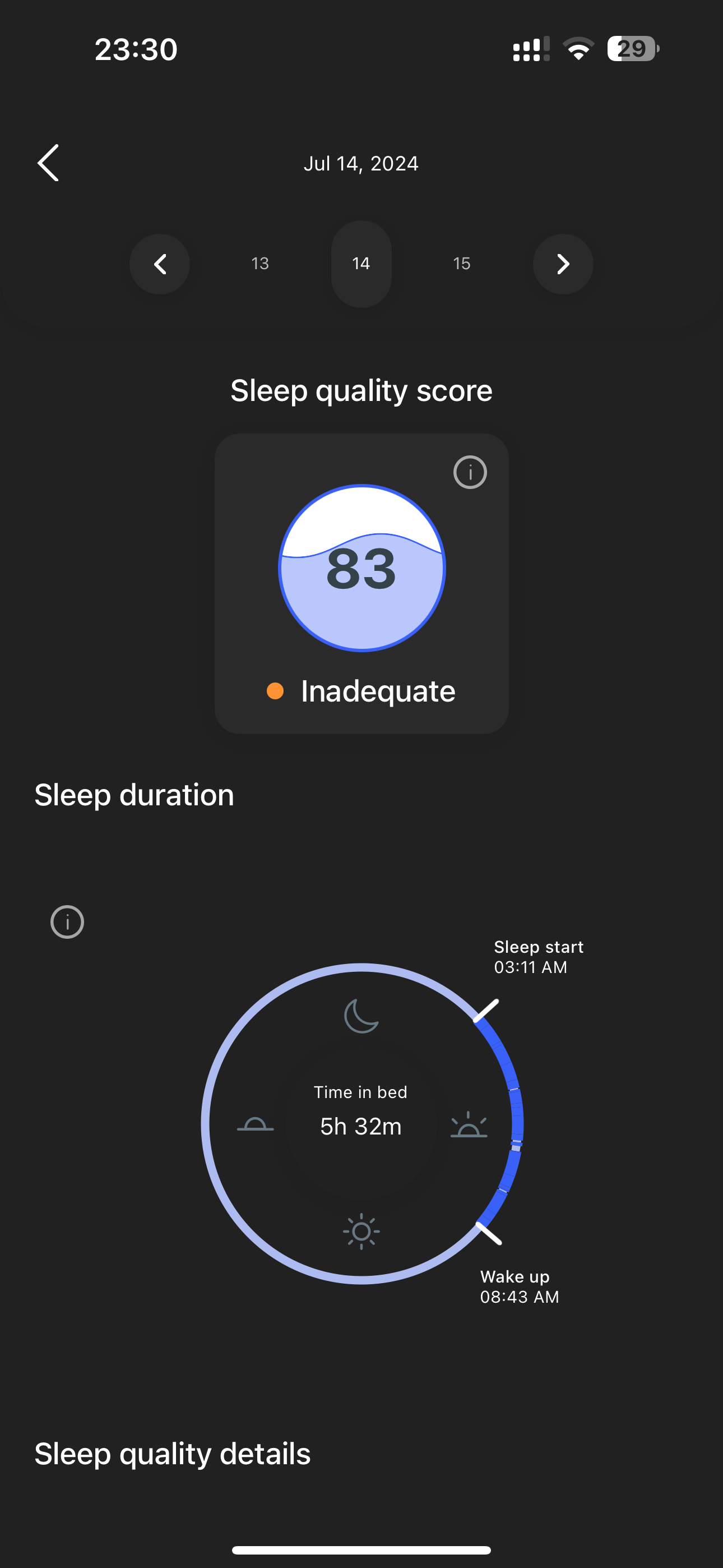 High circuit application, sleep quality and duration points
