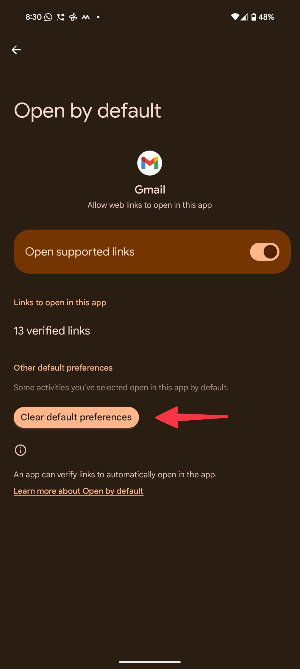 clear default preferences on Android