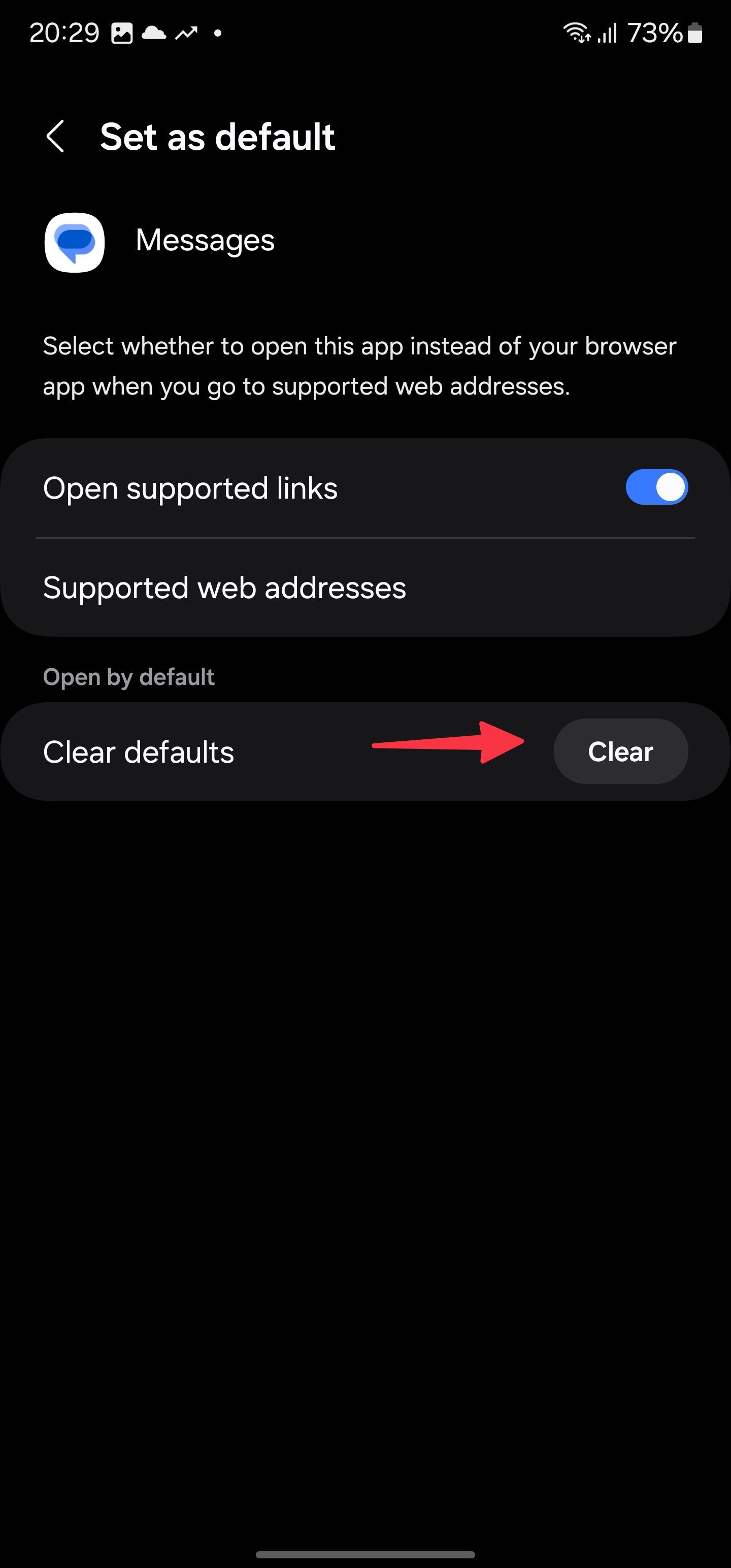 clear app defaults on Samsung phone