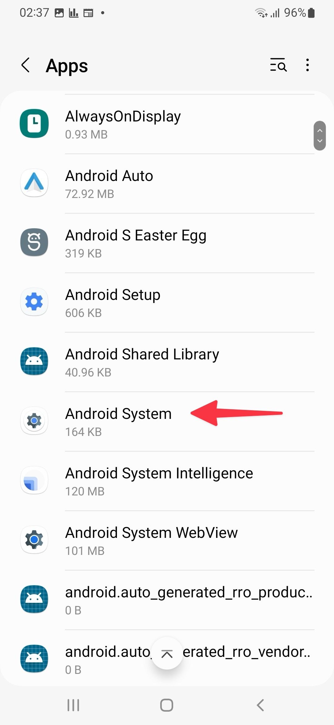 open Android System info menu