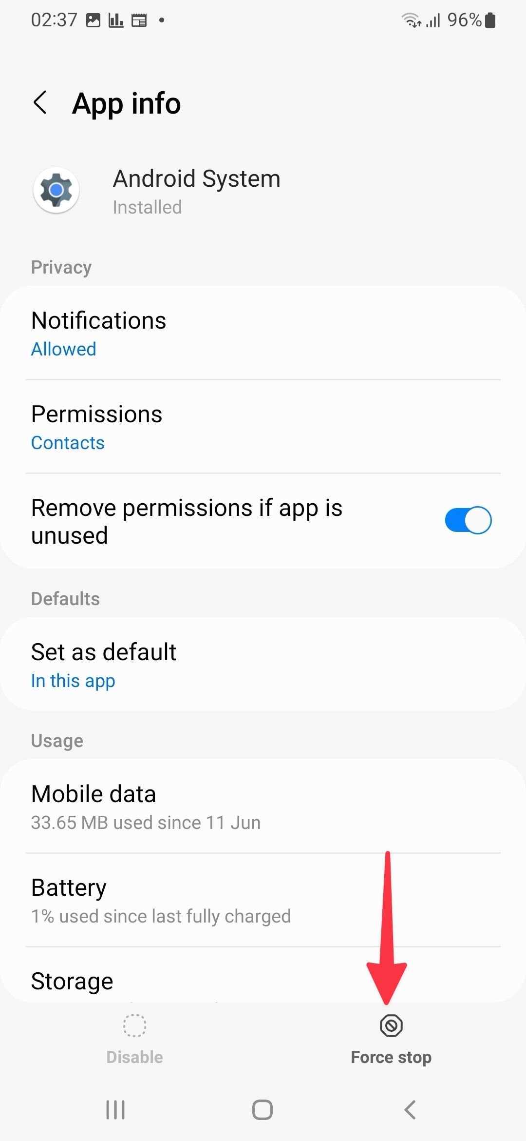 Force stop Android System on Samsung phone