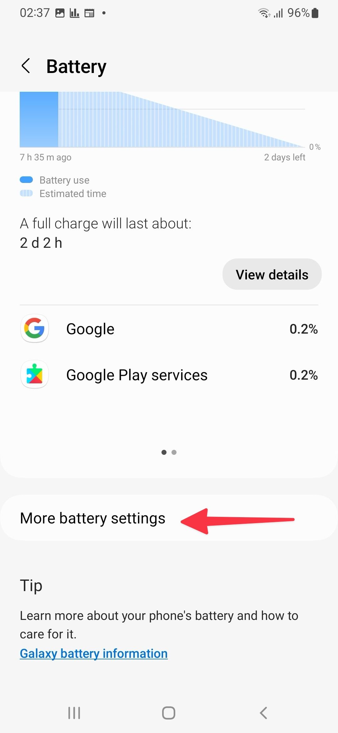 More battery settings on Samsung phone