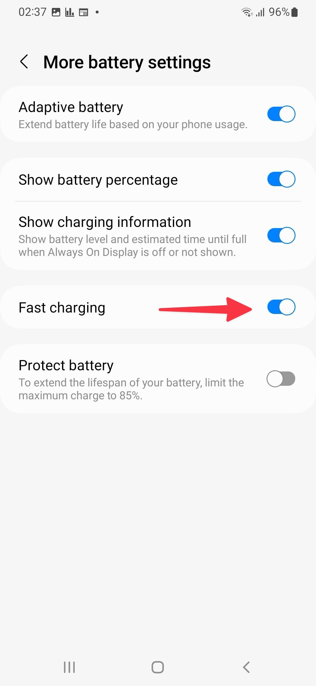 Disable fast charging on Samsung phone