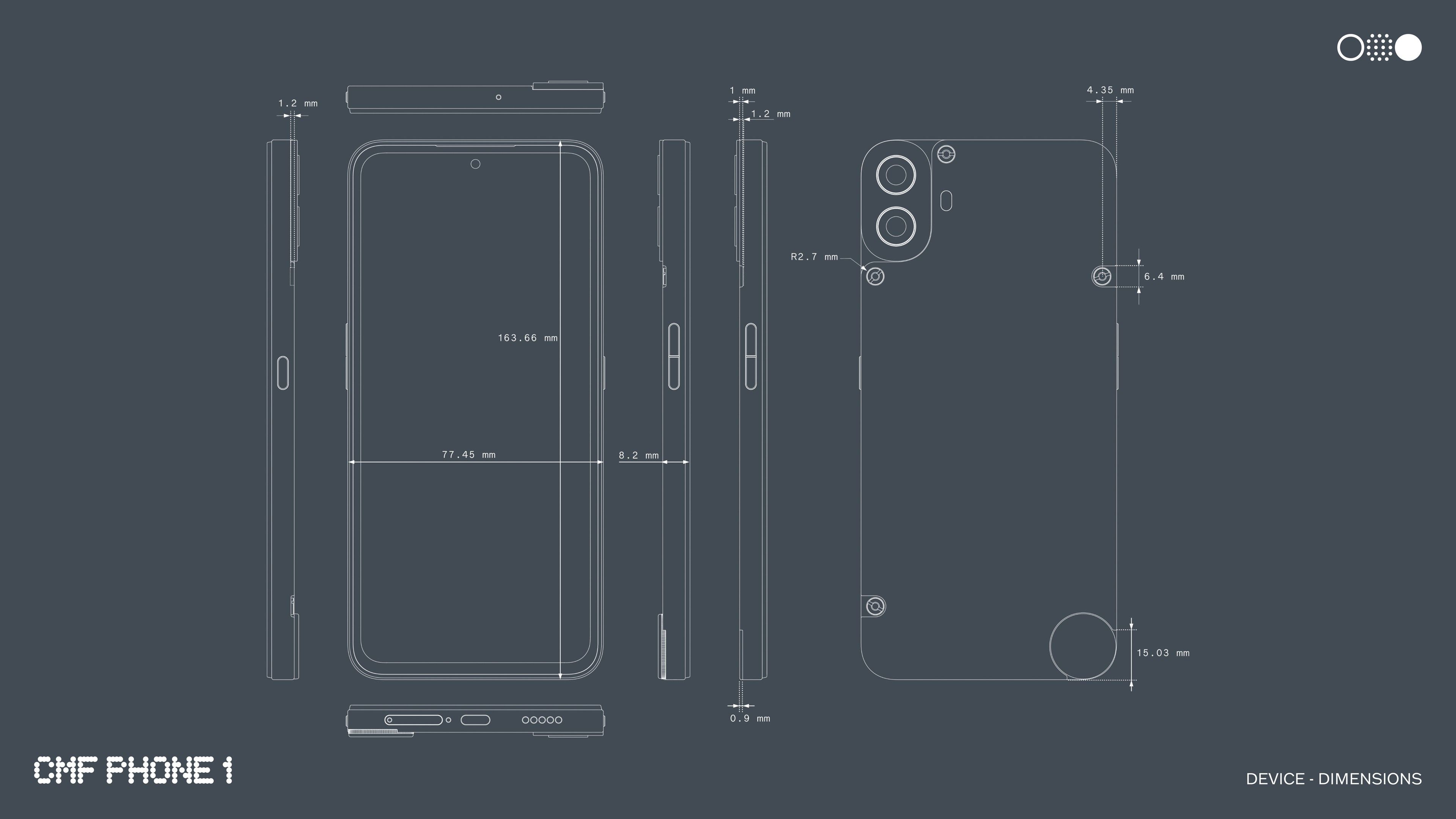 design specs for the CMF Phone 1 back panel