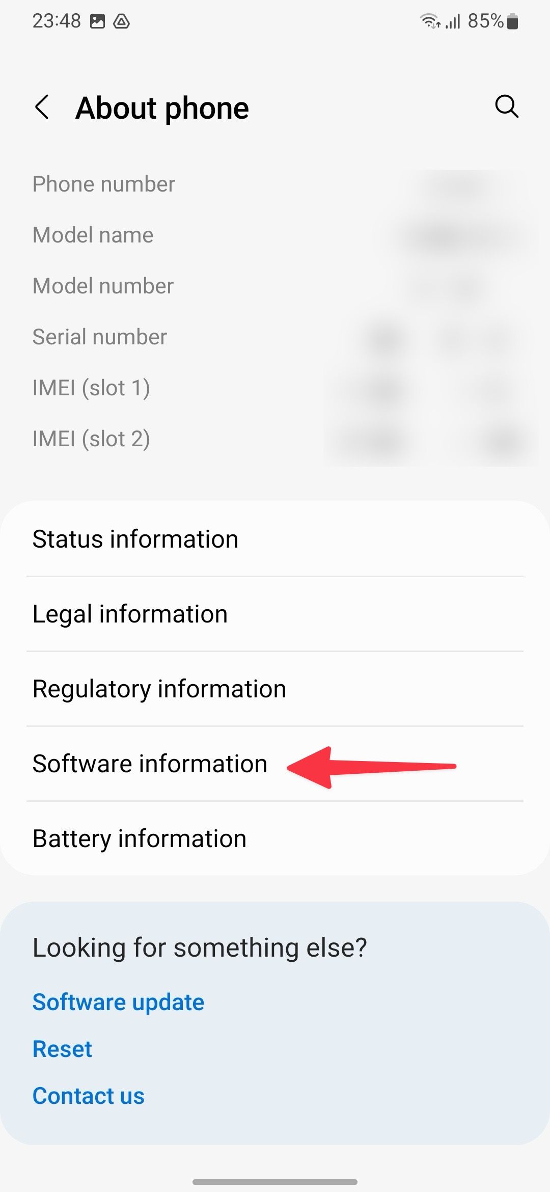 Open Software information menu on Galaxy phones