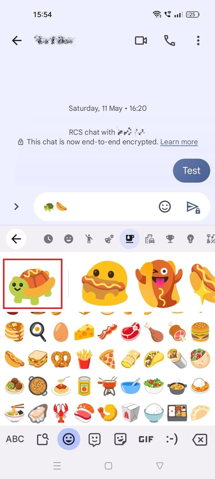 Screenshot of highlighting stickers in Google Messages