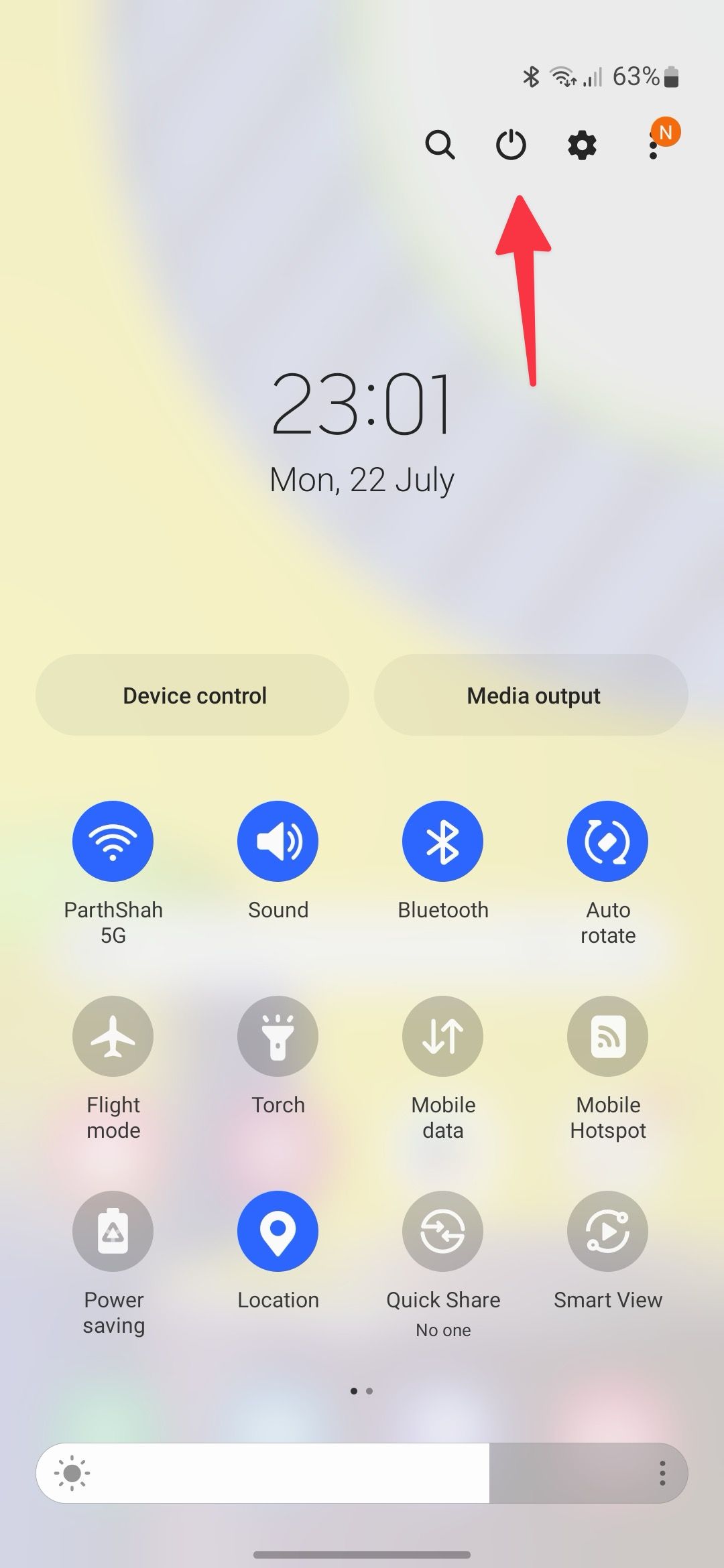 Tap the power button in the status bar of an Android phone