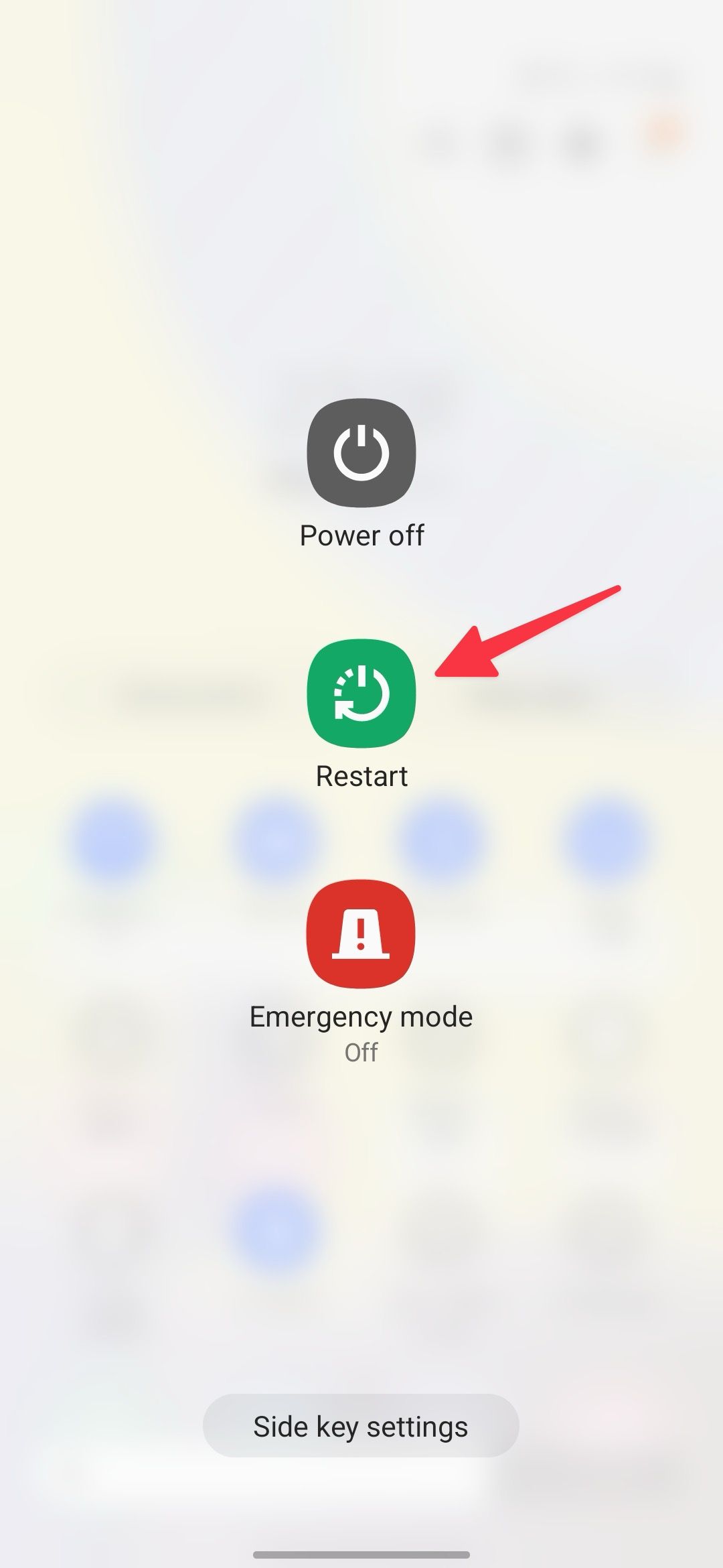 Tap Restart to reboot an Android phone