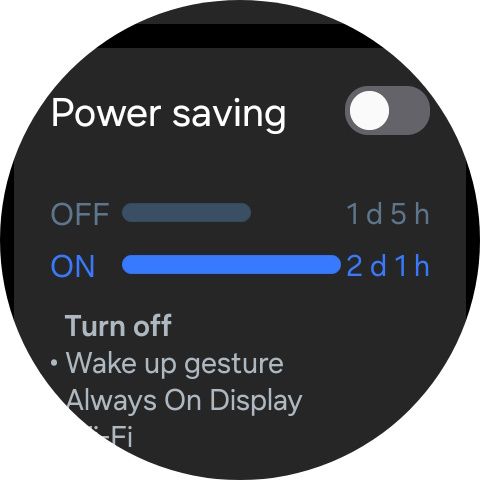 Power saving mode toggle in battery settings on a Galaxy Watch 7