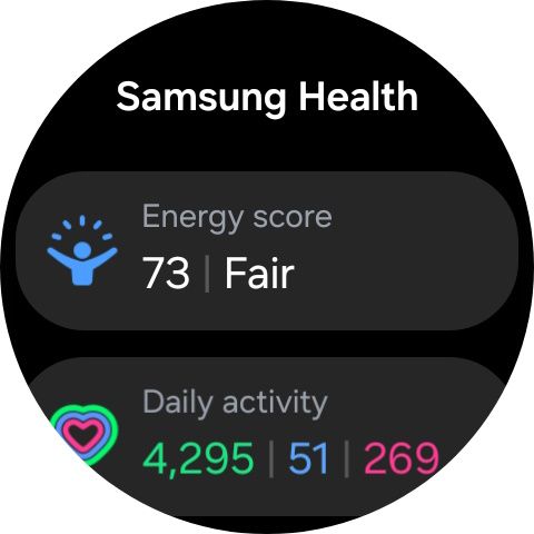 Samsung Health on Wear OS 5 showing Energy Score and daily activity