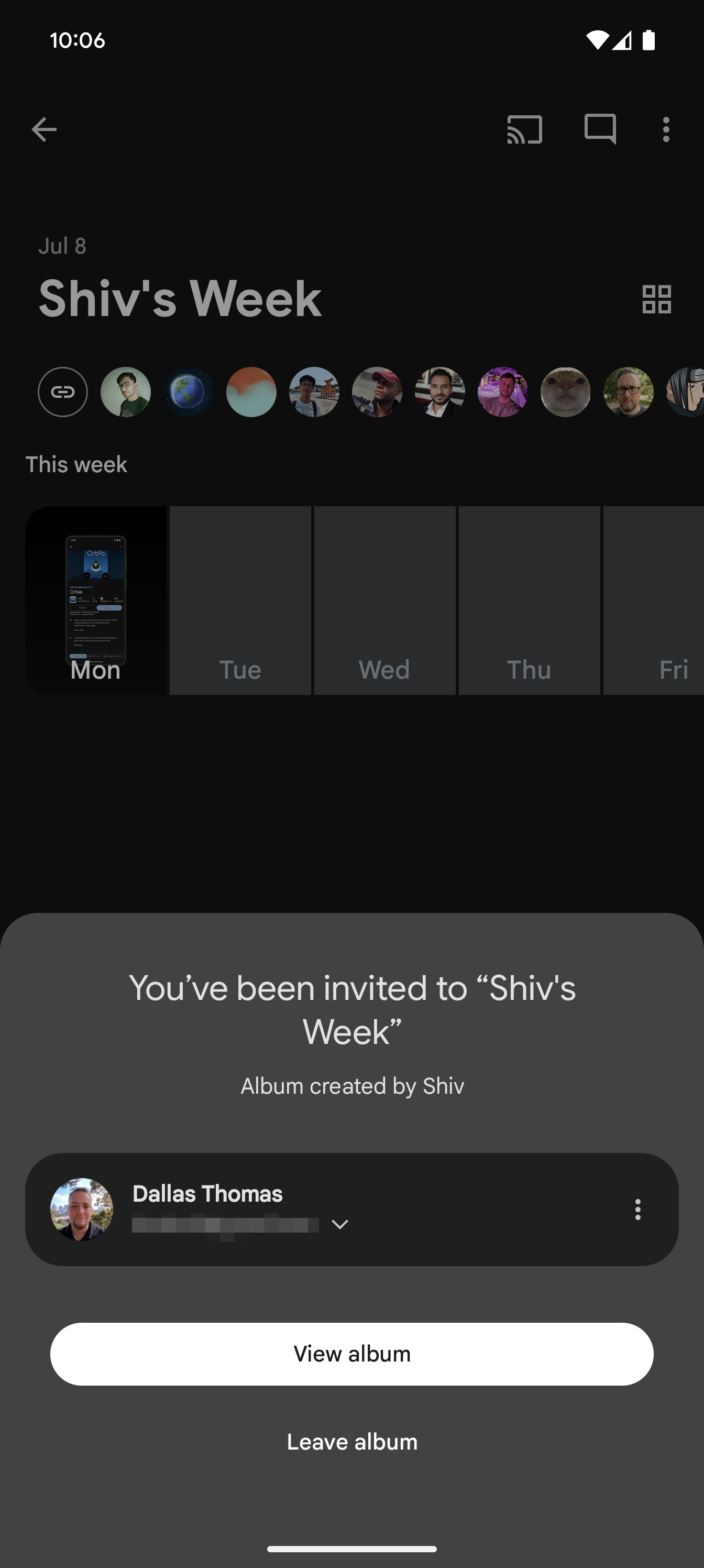 Screenshot showing the invitation process for Google Photos' new My Week feature.