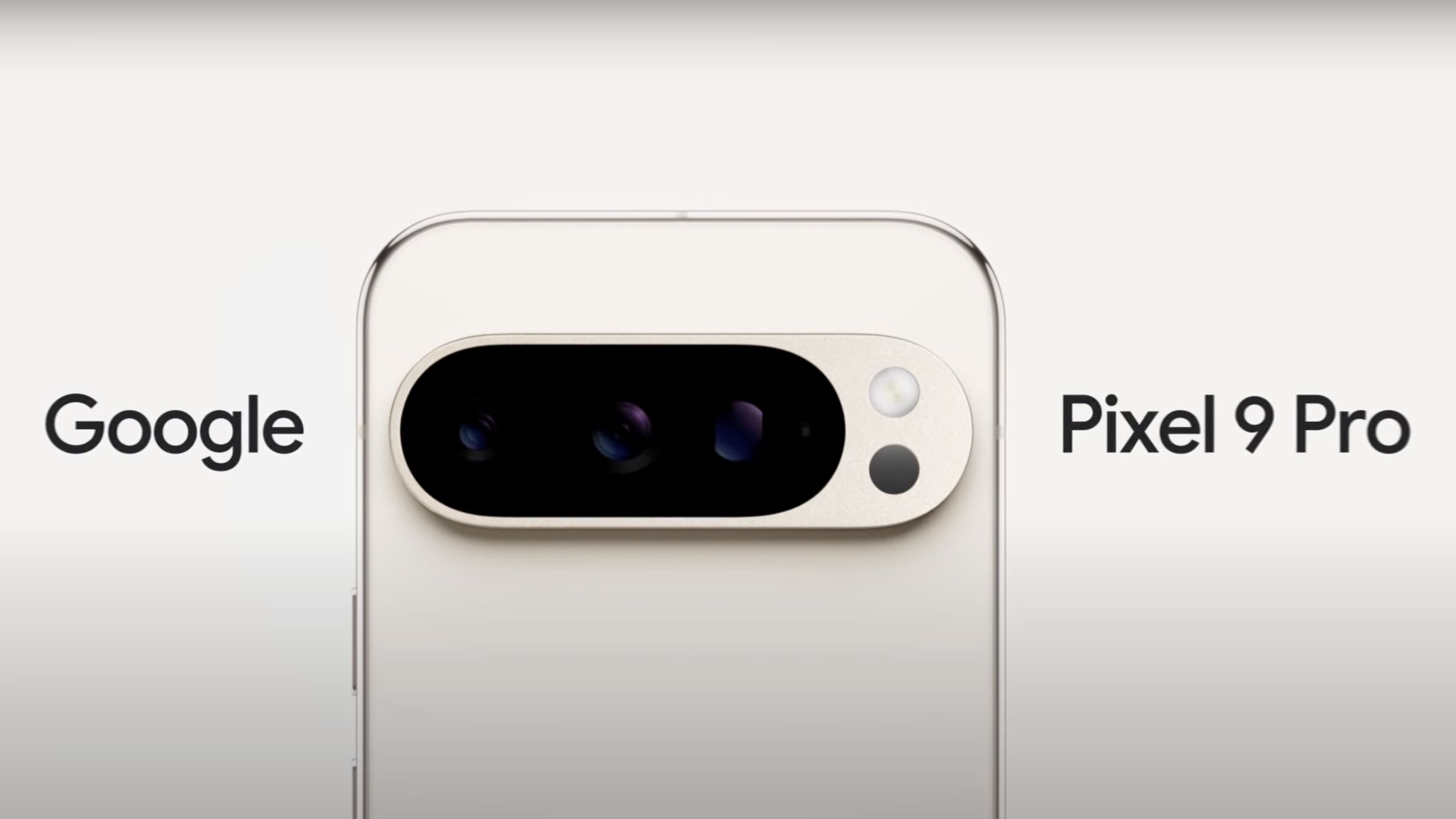 A teaser image of the Google Pixel 9 Pro showing the phone in a white shade