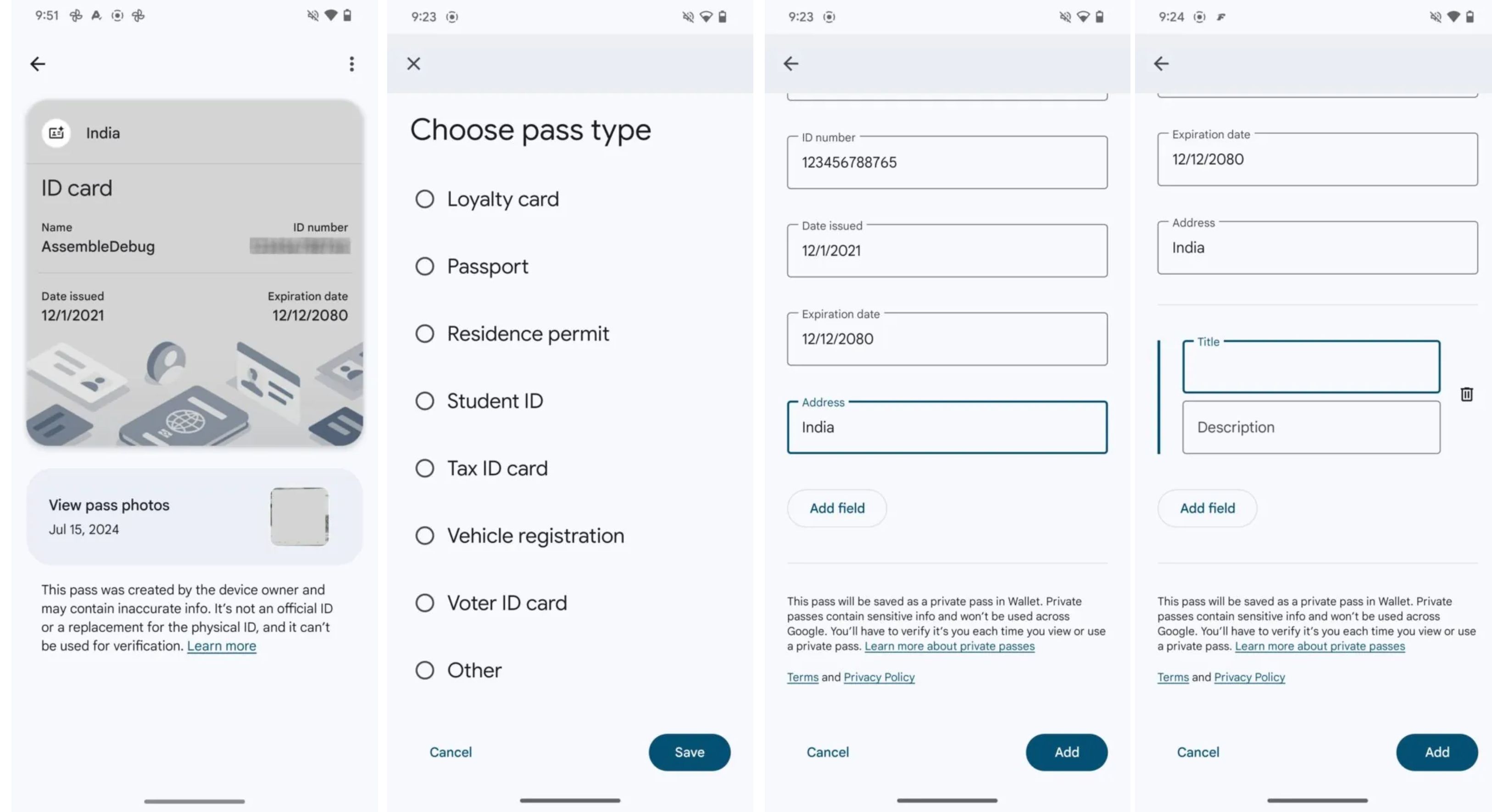 Text-based document scanning in Google Wallet.