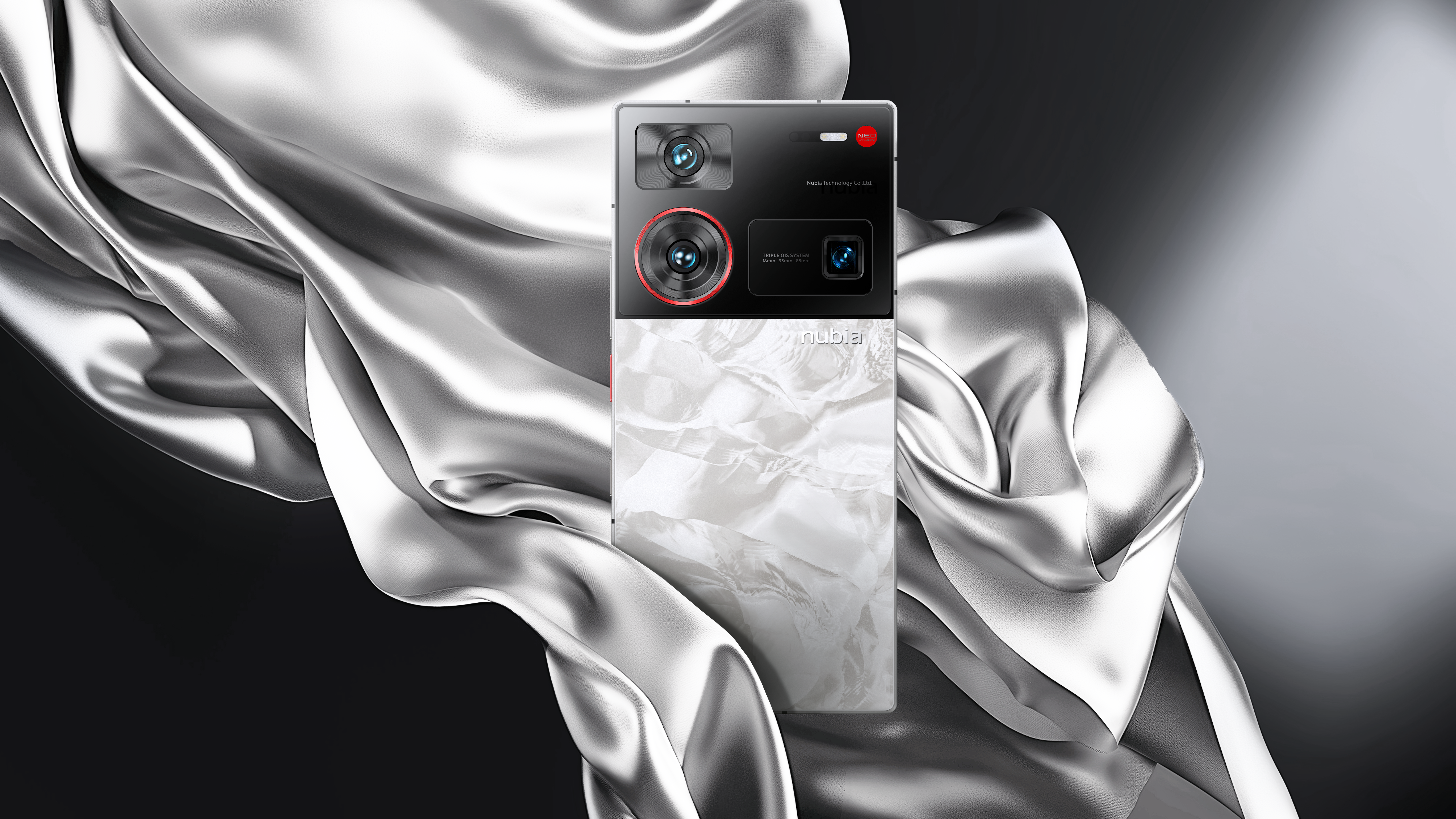 nubia Z60 Ultra LV flowting in air with cloth-like shape rendered around it