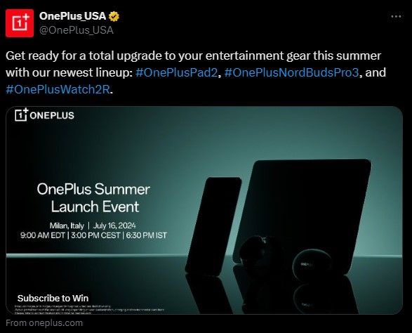 A screenshot of OnePlus' (US account) tweet about its upcoming event.