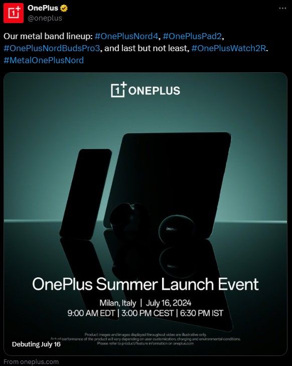 A screenshot of OnePlus' (global account) tweet about its upcoming event.