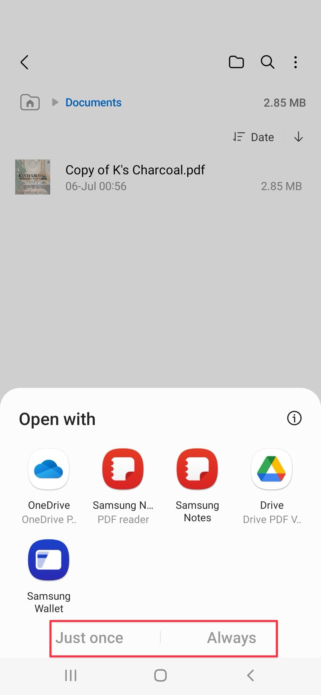 pick a default app from the bottom menu