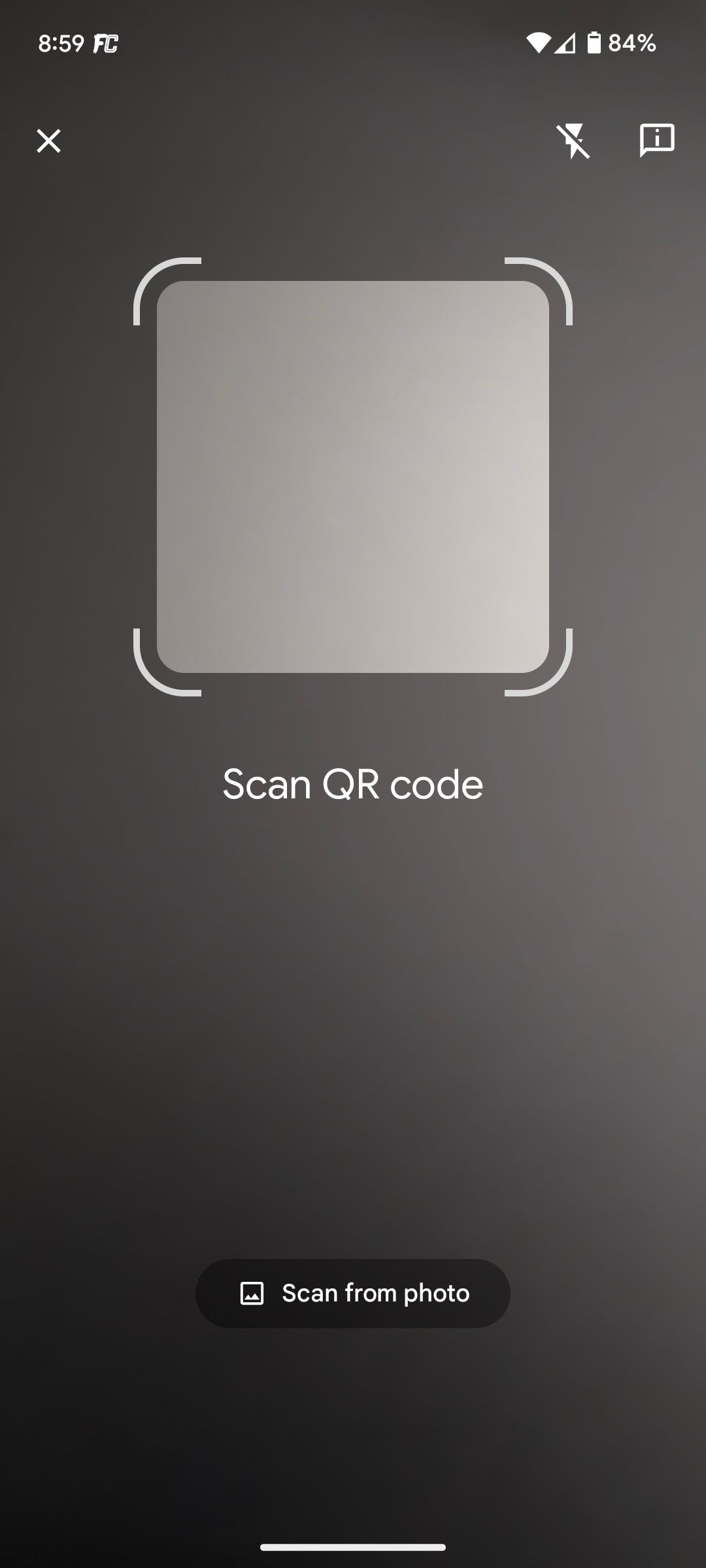 UI of the current design of Android’s built-in QR code scanner