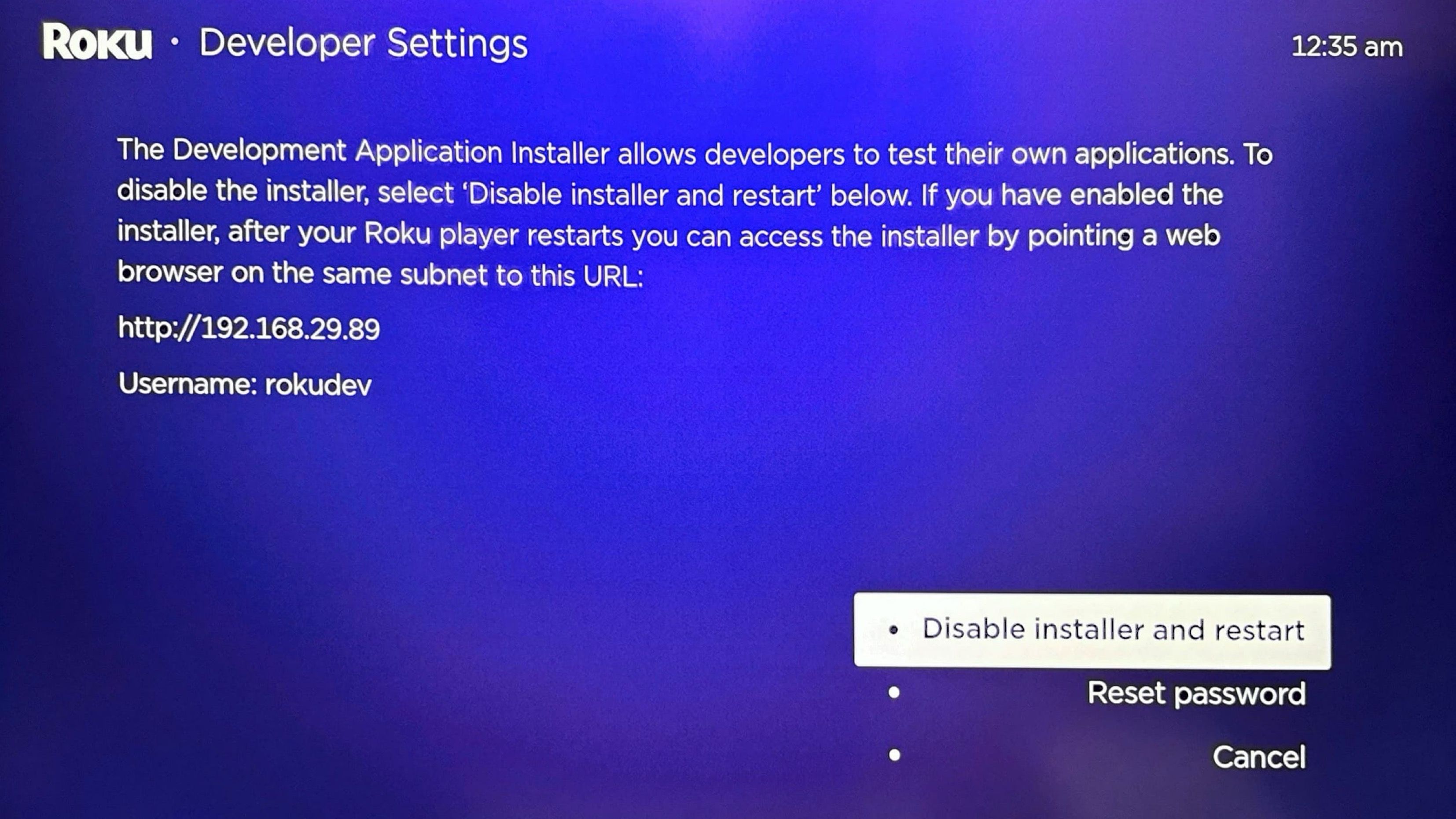 secret Roku developers menu