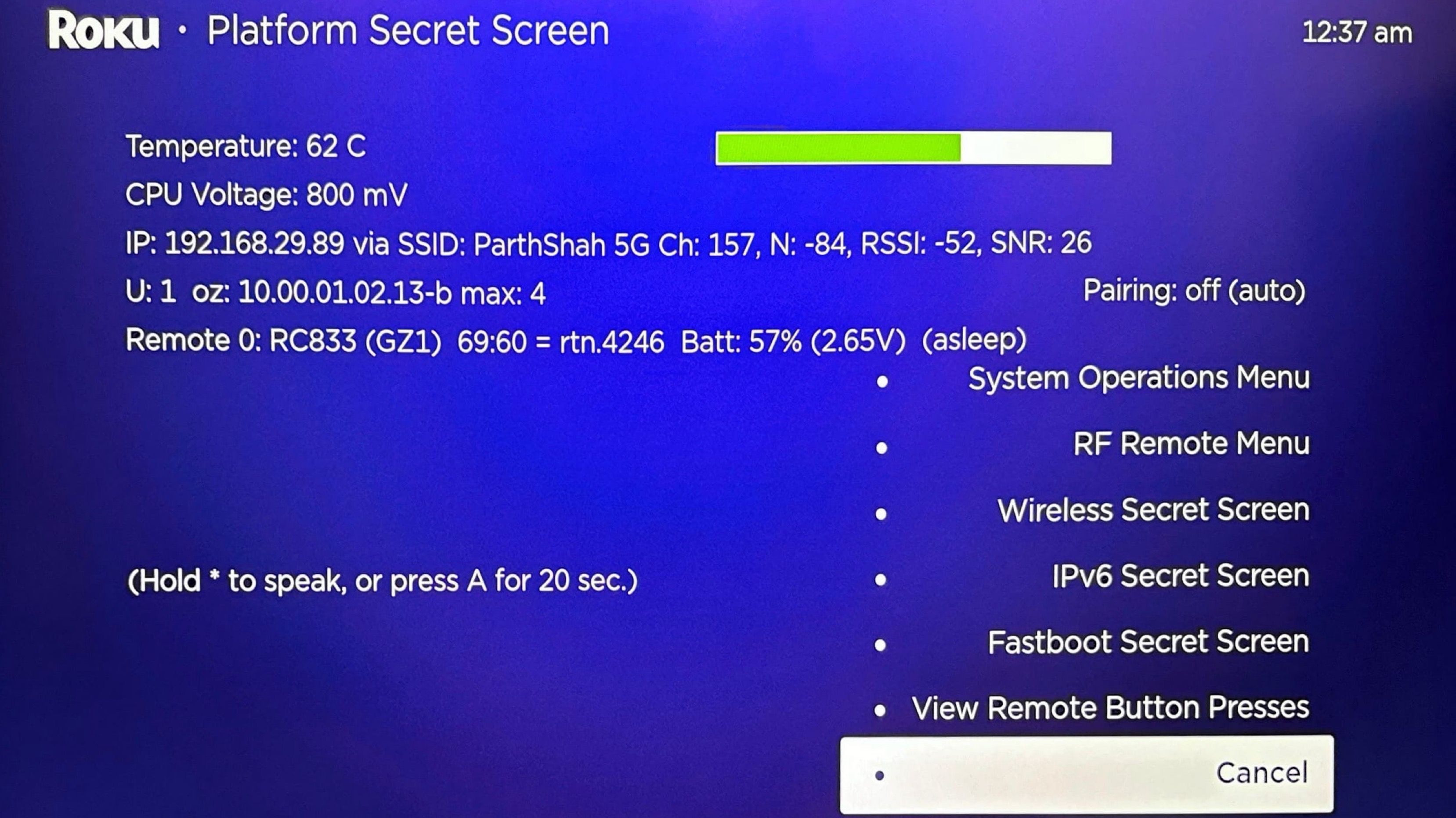 hidden Roku platform menu