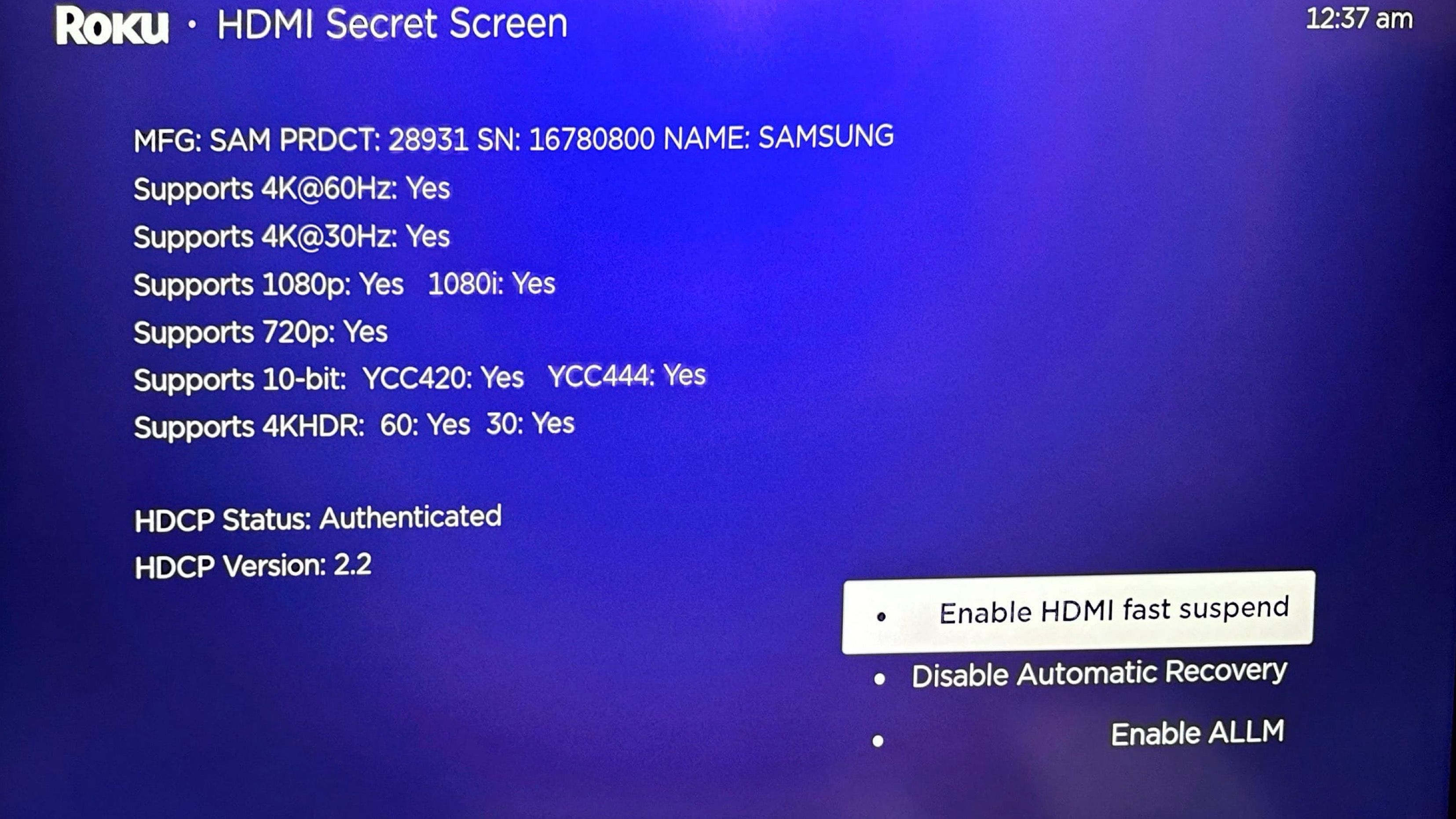 secret HDMI menu on Roku