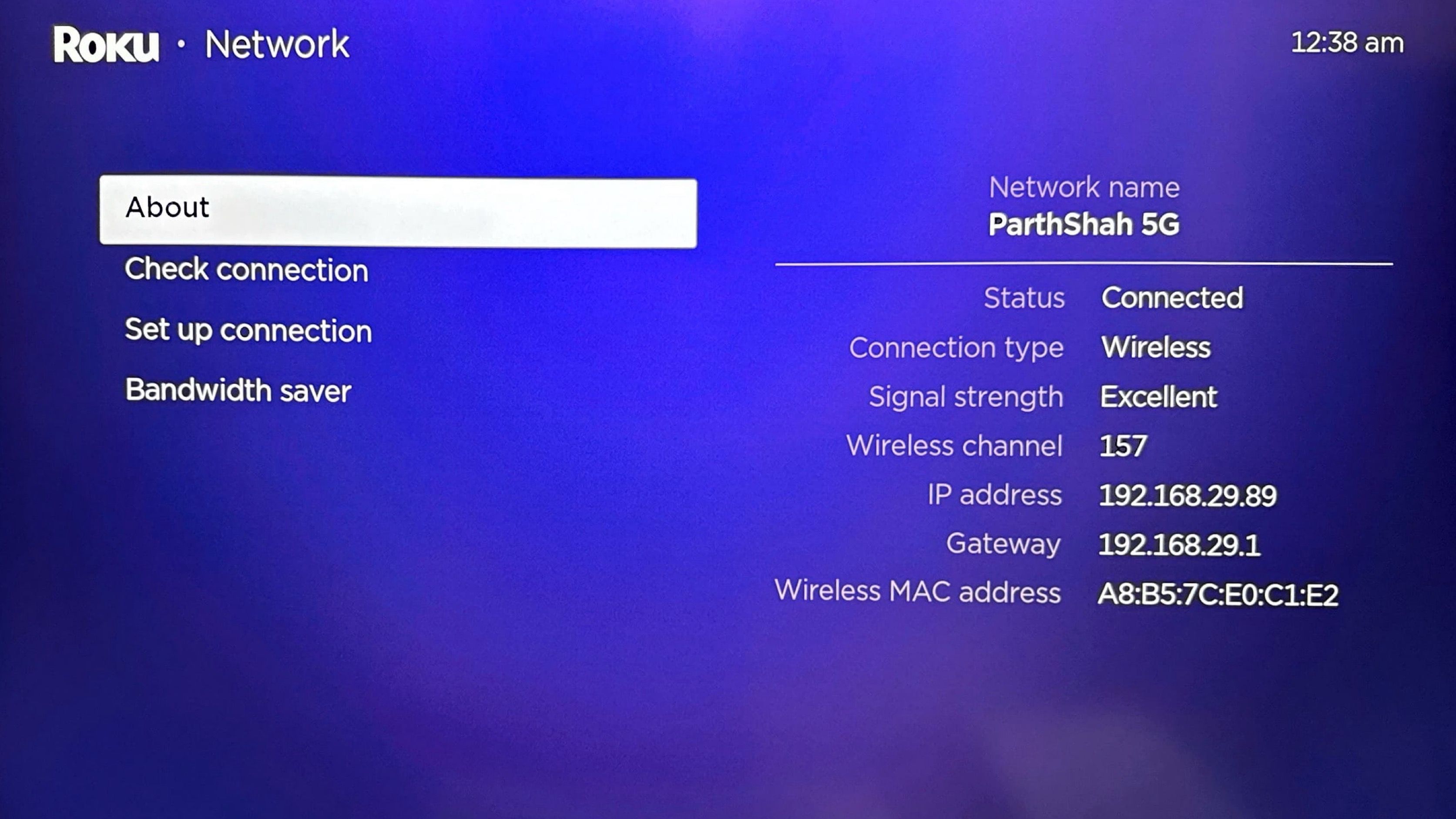 secret network menu on Roku